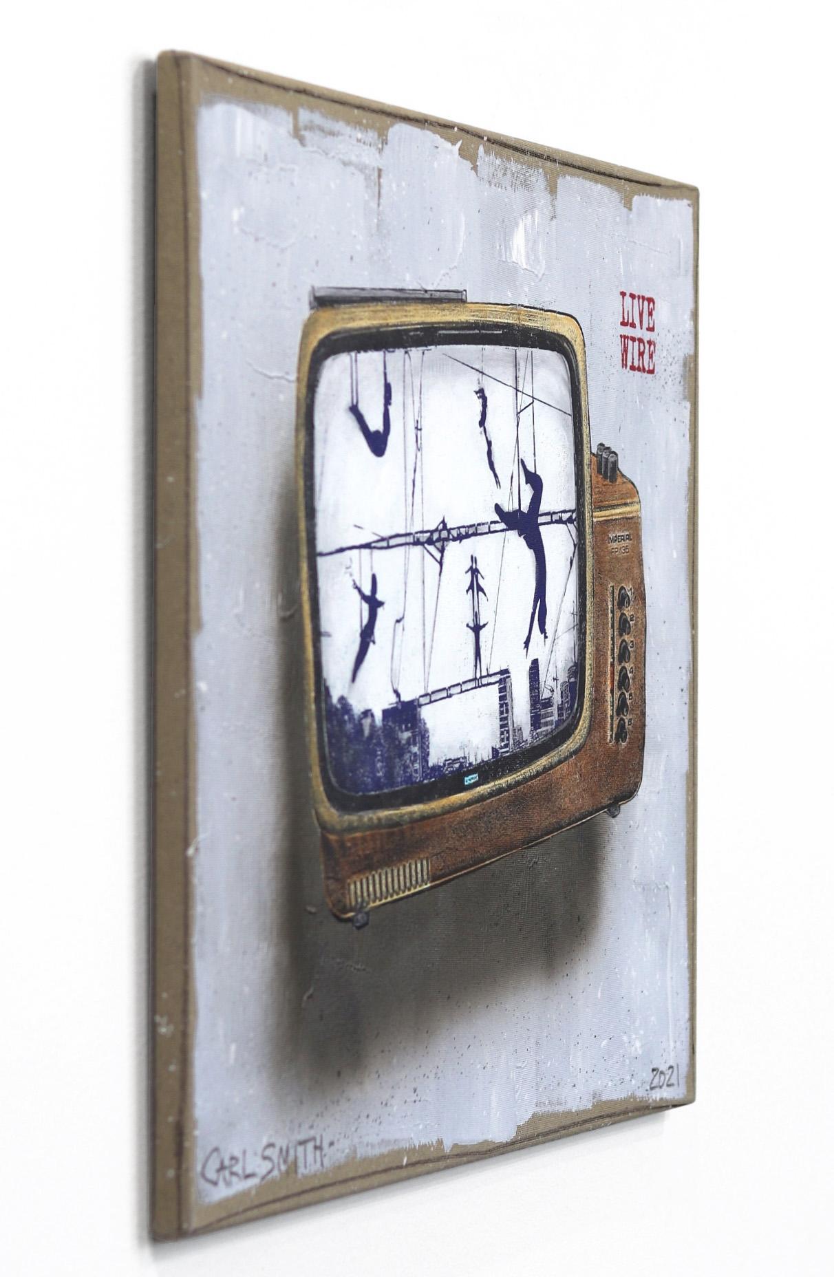 Live Wire - Retro Modern Original Artwork Television High Wire Act Painting For Sale 1