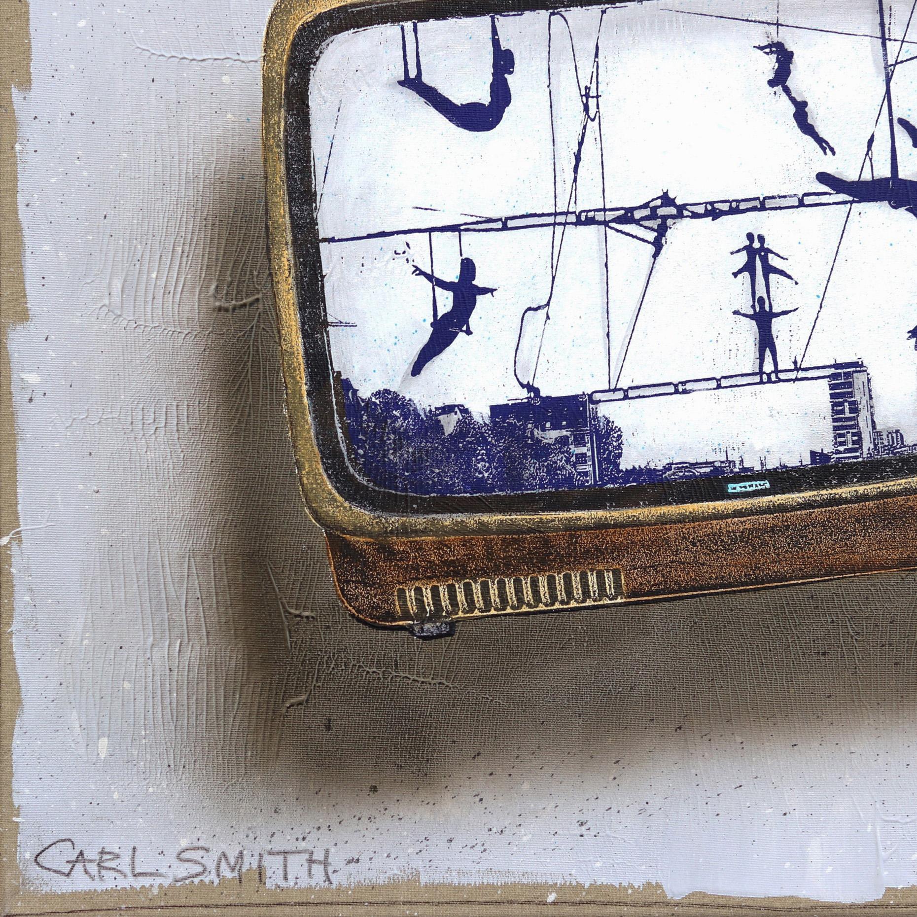 Live Wire - Retro Modern Original Artwork Television High Wire Act Painting For Sale 4