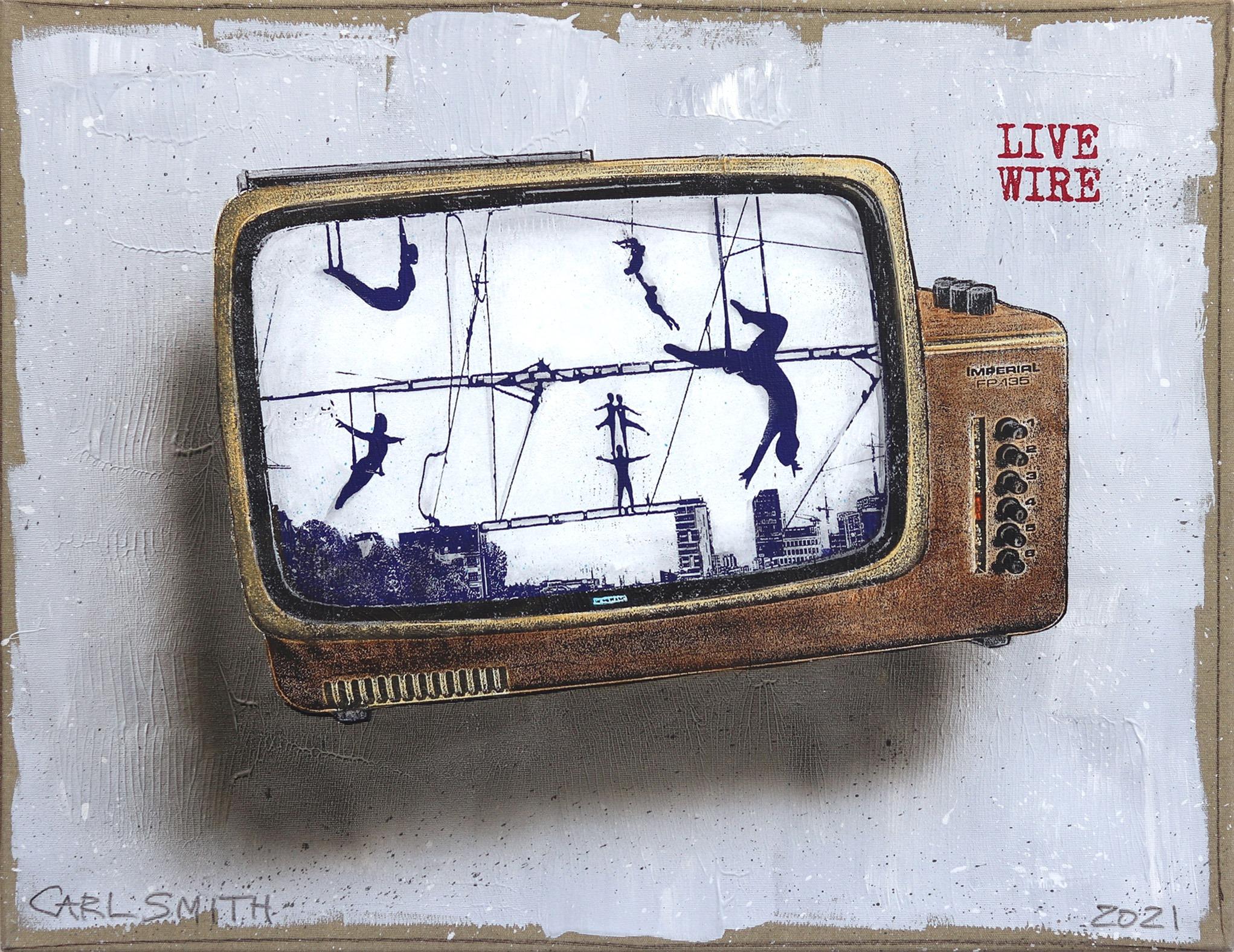 Live Wire - Retro Modern Original Artwork Television High Wire Act Painting