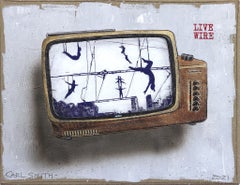 Live Wire - Retro Modern Original Artwork Television High Wire Act Painting