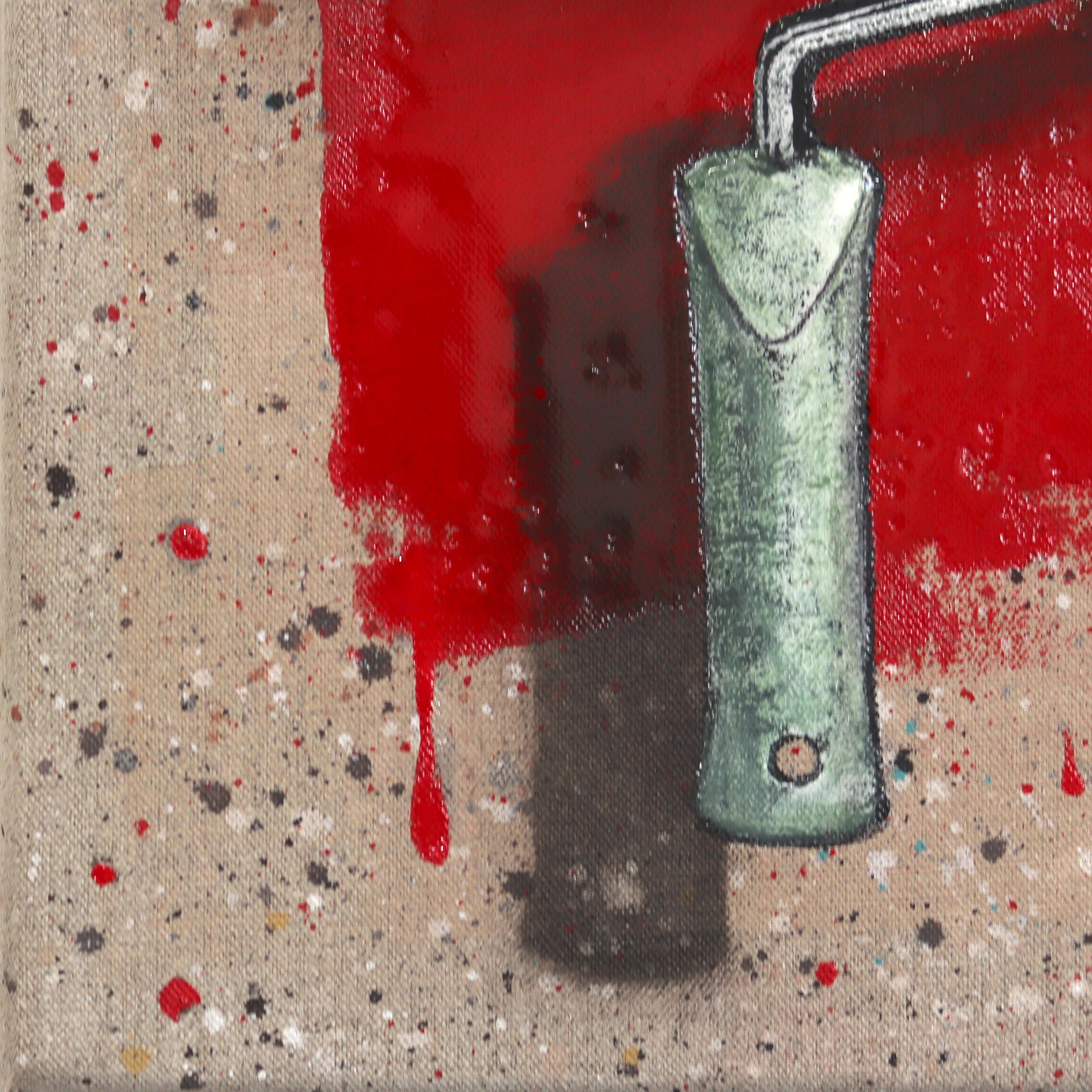 New Attitude - Original Surrealist Red Paint Brush Pop Art on Canvas For Sale 1