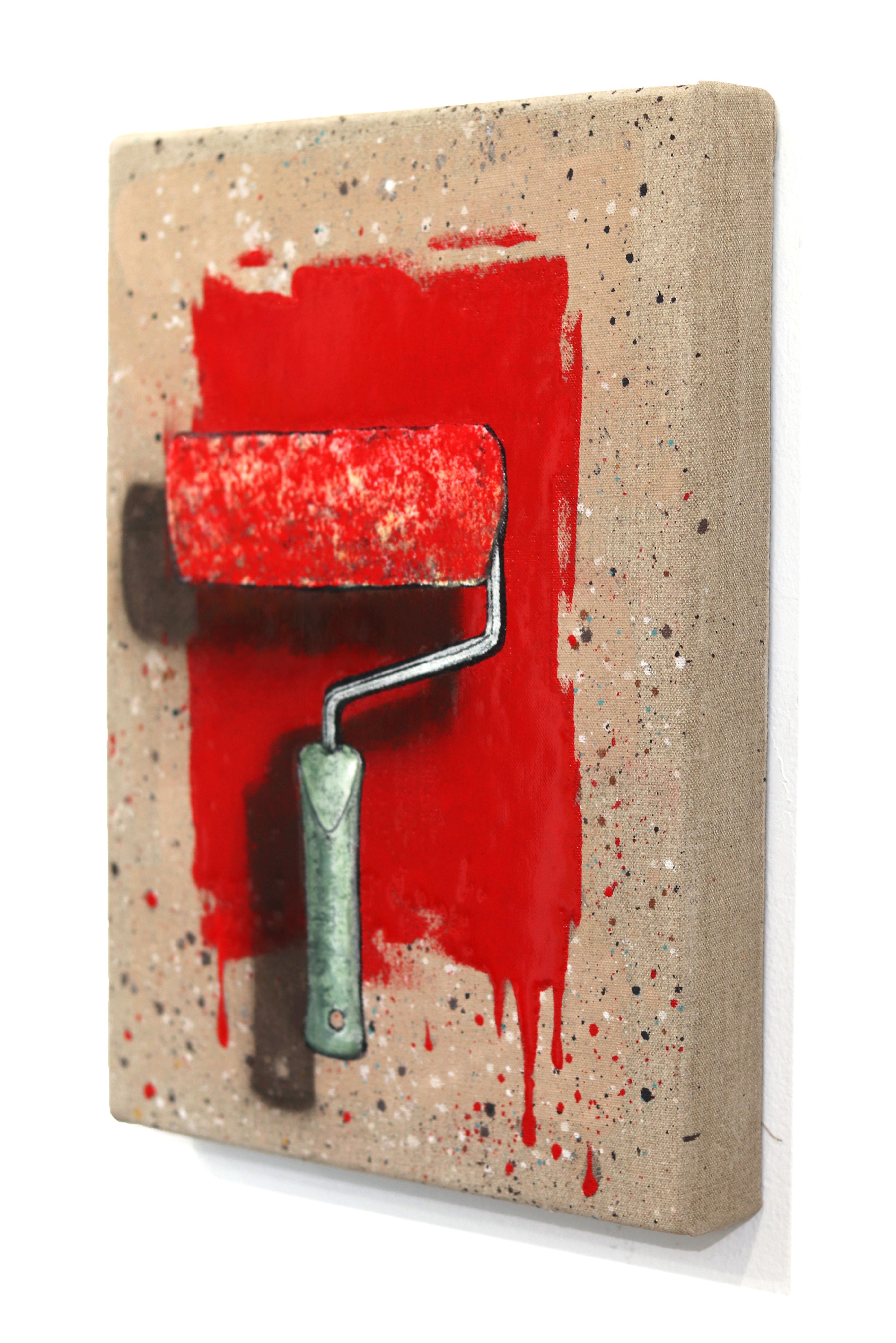 New Attitude - Original Surrealist Red Paint Brush Pop Art on Canvas For Sale 2