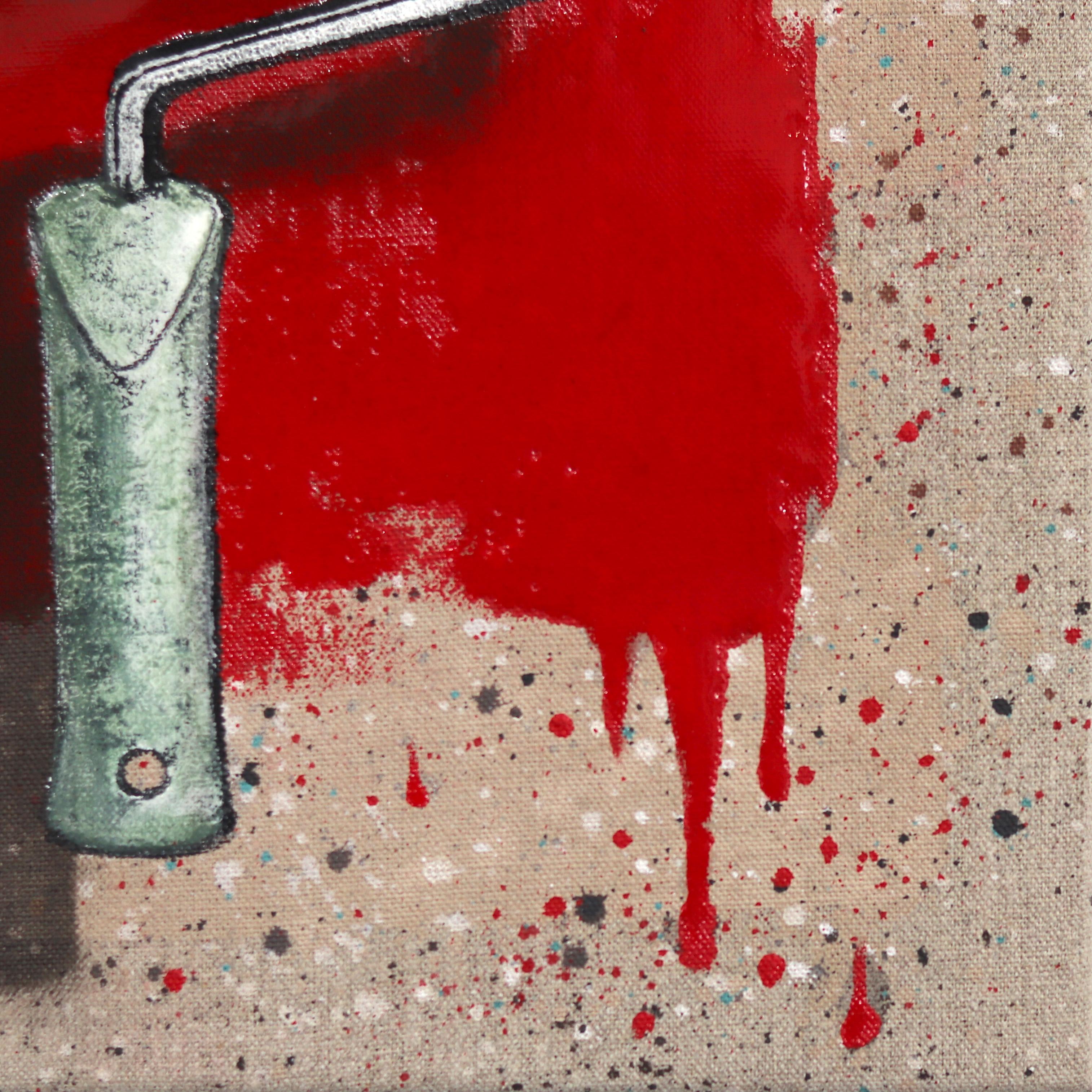 New Attitude - Original Surrealist Red Paint Brush Pop Art on Canvas For Sale 3
