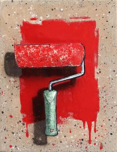 New Attitude - Original Surrealist Red Paint Brush Pop Art on Canvas
