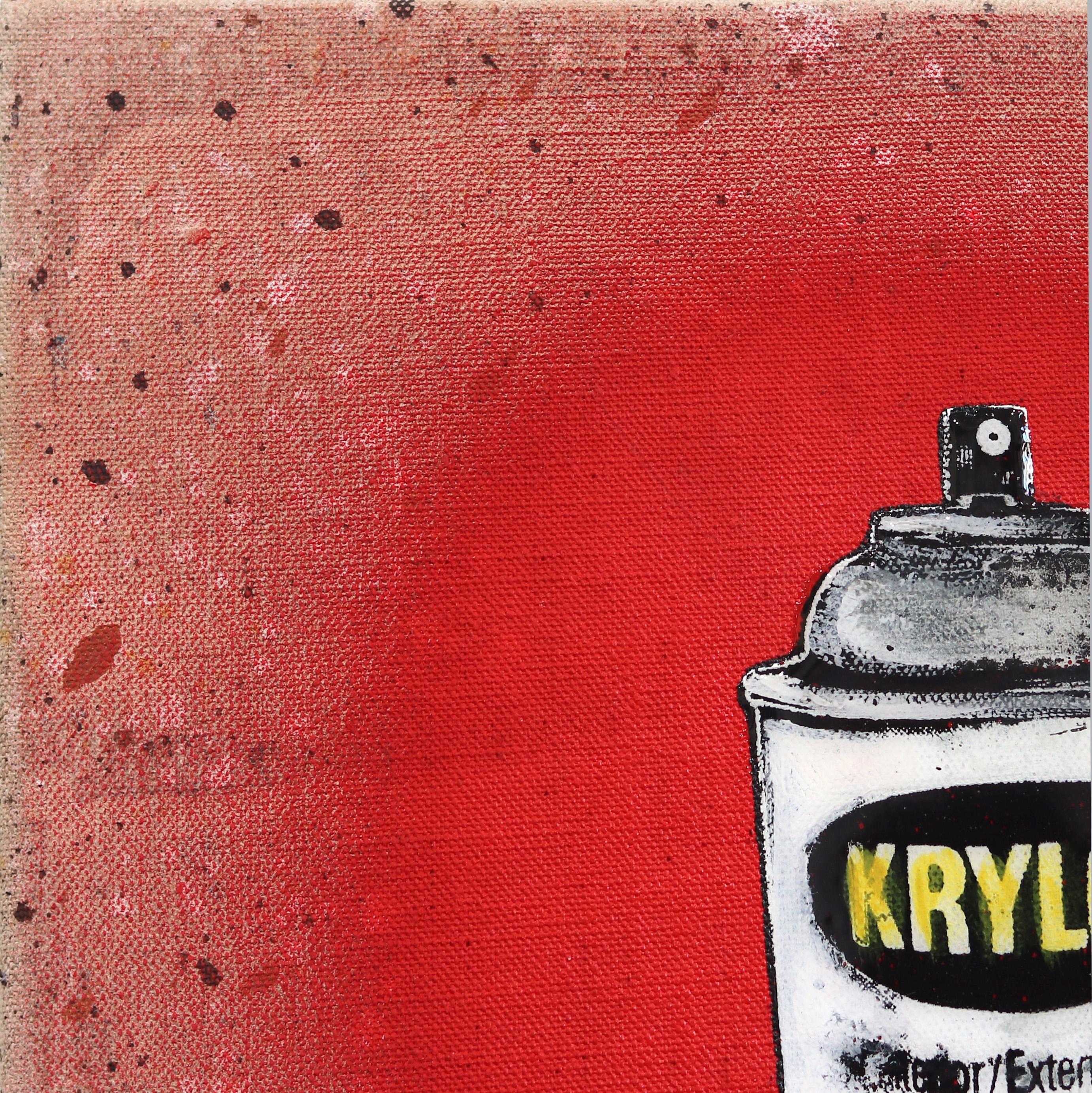 Obsessive - Original Surrealist Red Spray Paint Can Pop Art on Canvas For Sale 1