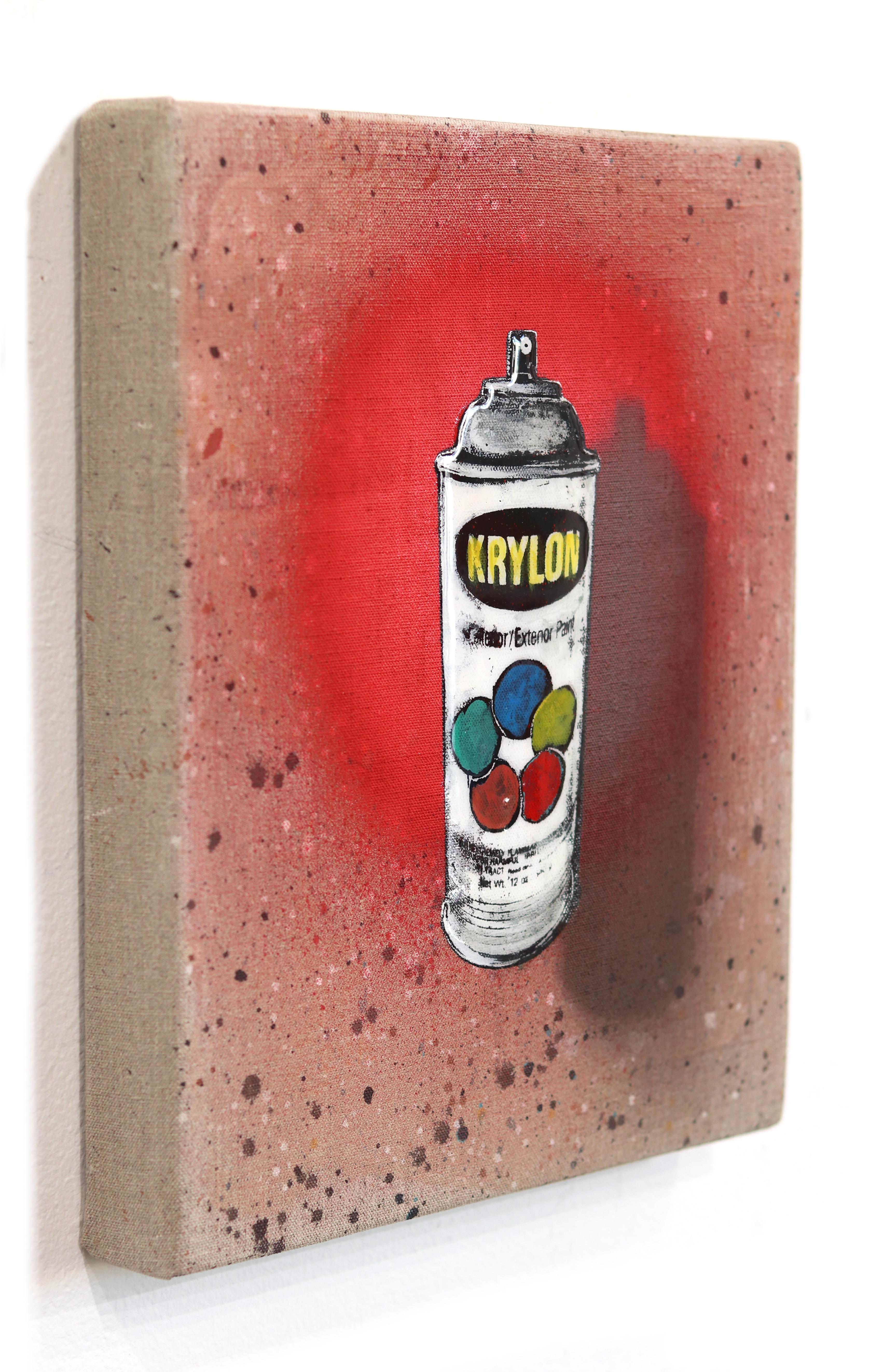 Obsessive - Original Surrealist Red Spray Paint Can Pop Art on Canvas For Sale 2