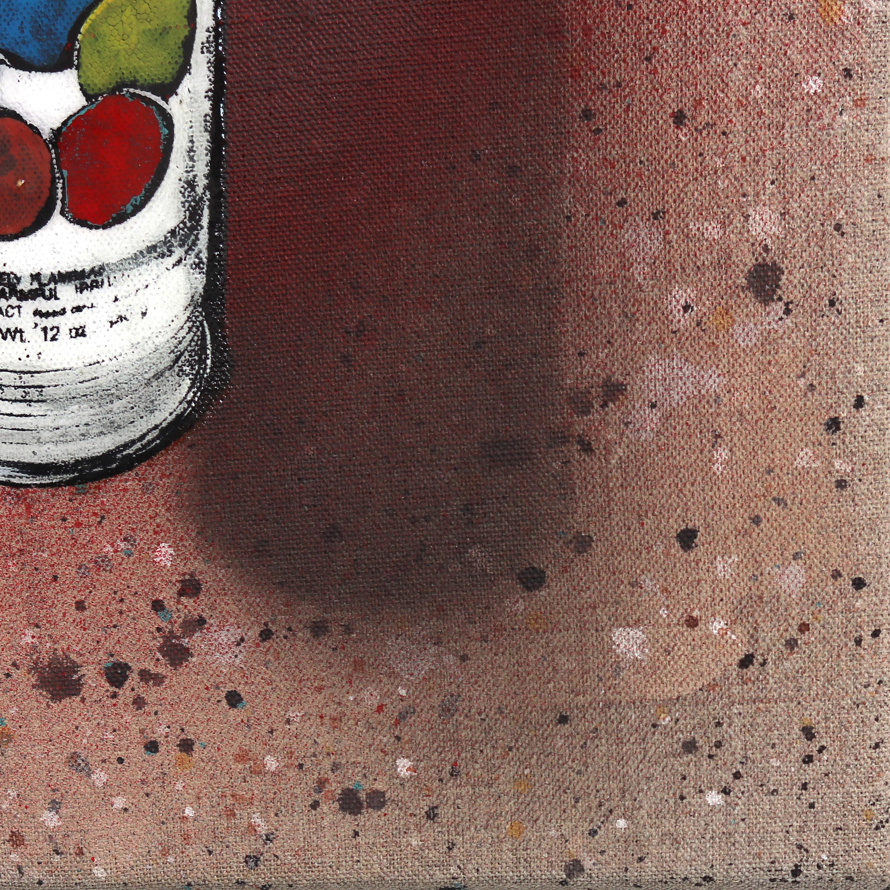 Obsessive - Original Surrealist Red Spray Paint Can Pop Art on Canvas For Sale 5