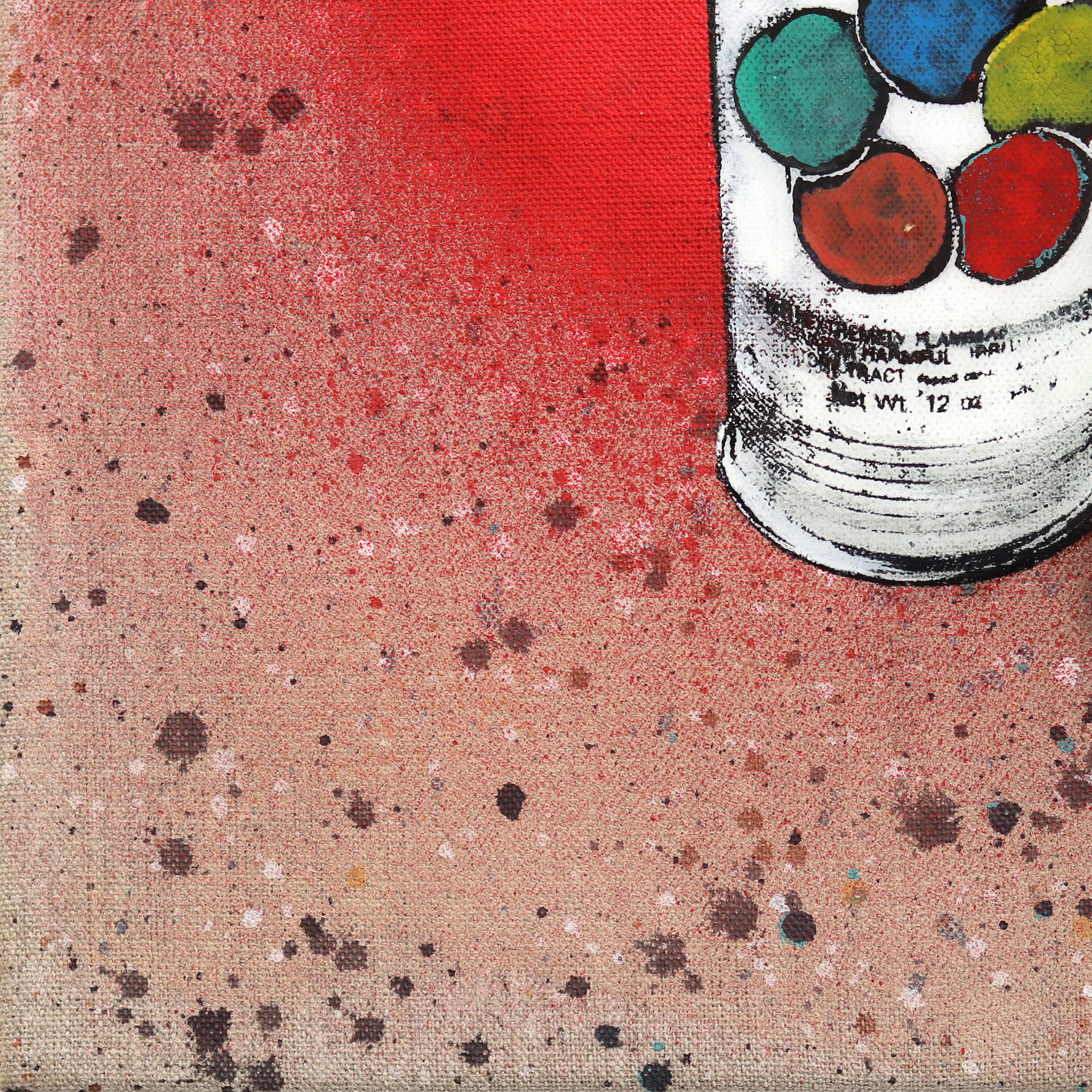 Obsessive - Original Surrealist Red Spray Paint Can Pop Art on Canvas For Sale 6