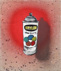 Obsessive - Original Surrealist Red Spray Paint Can Pop Art on Canvas