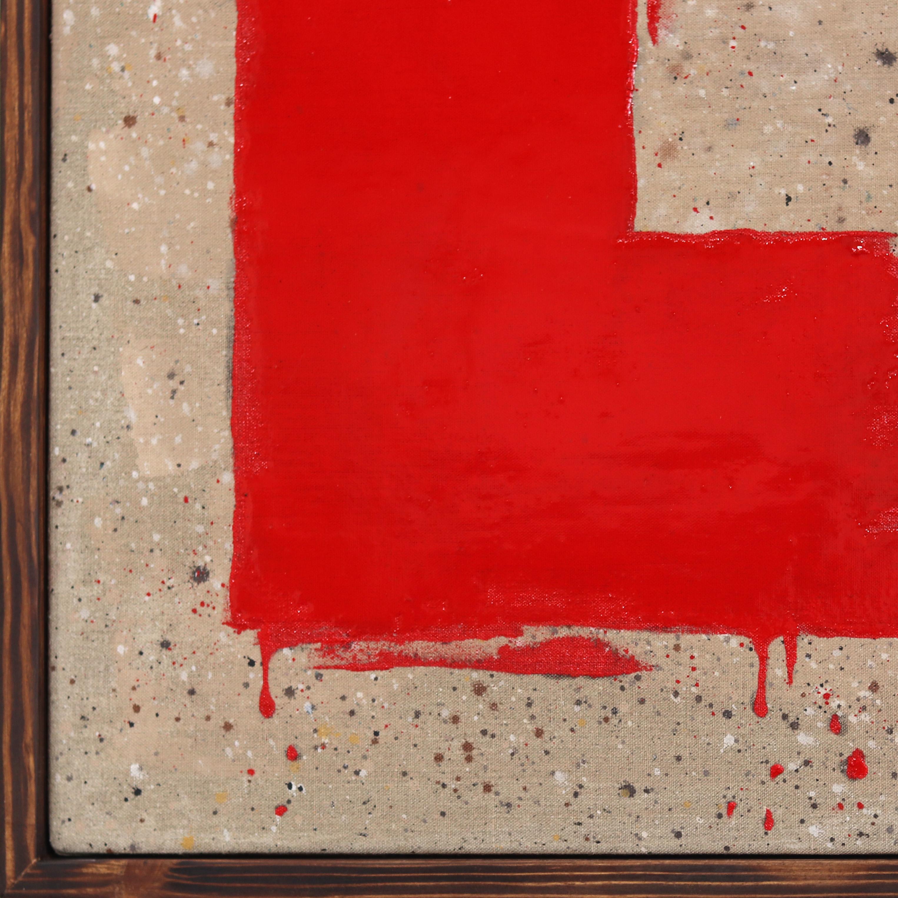 Over The Top - Original Surrealist Red Paint Brush Rectangle Pop Art on Canvas For Sale 3
