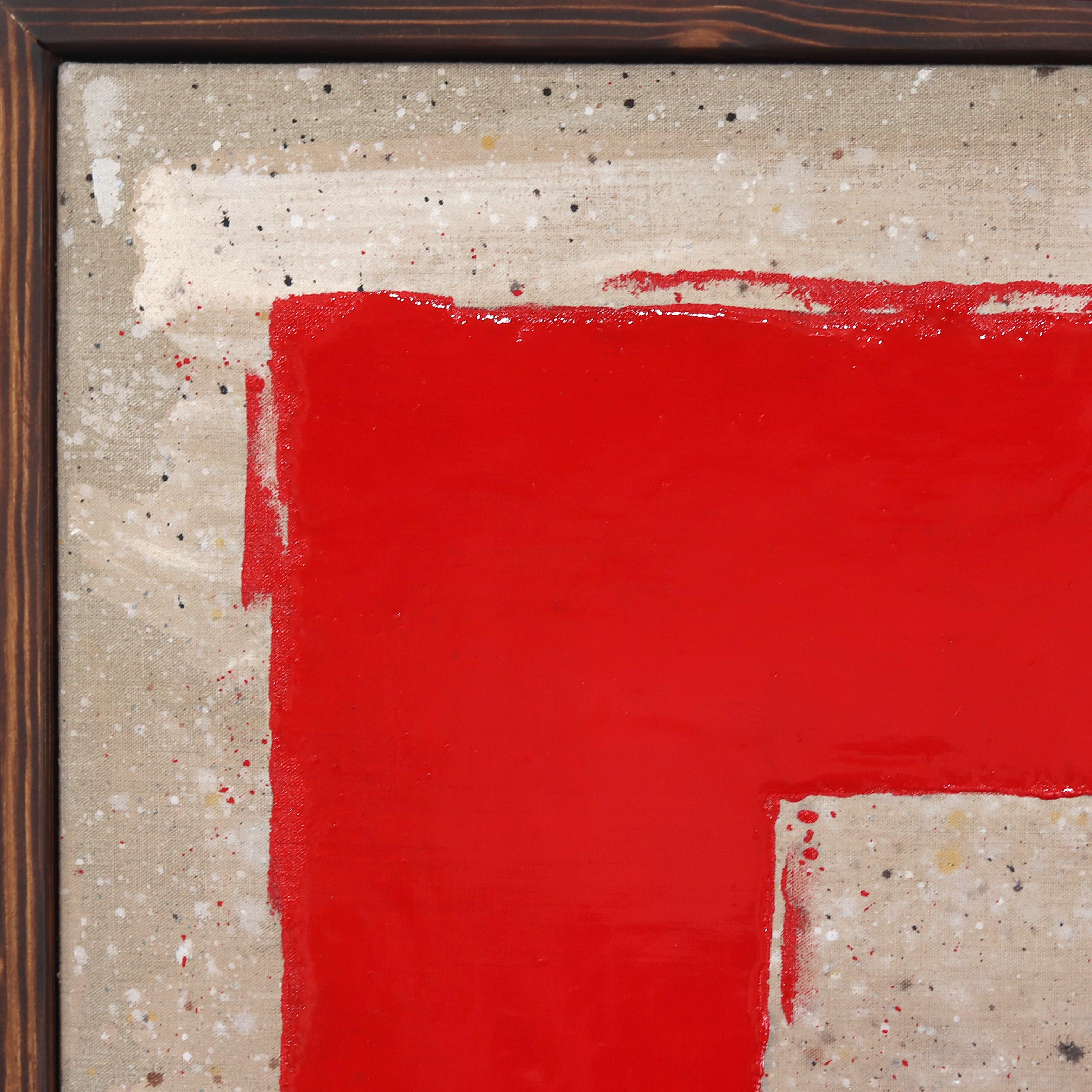 Over The Top - Original Surrealist Red Paint Brush Rectangle Pop Art on Canvas For Sale 4