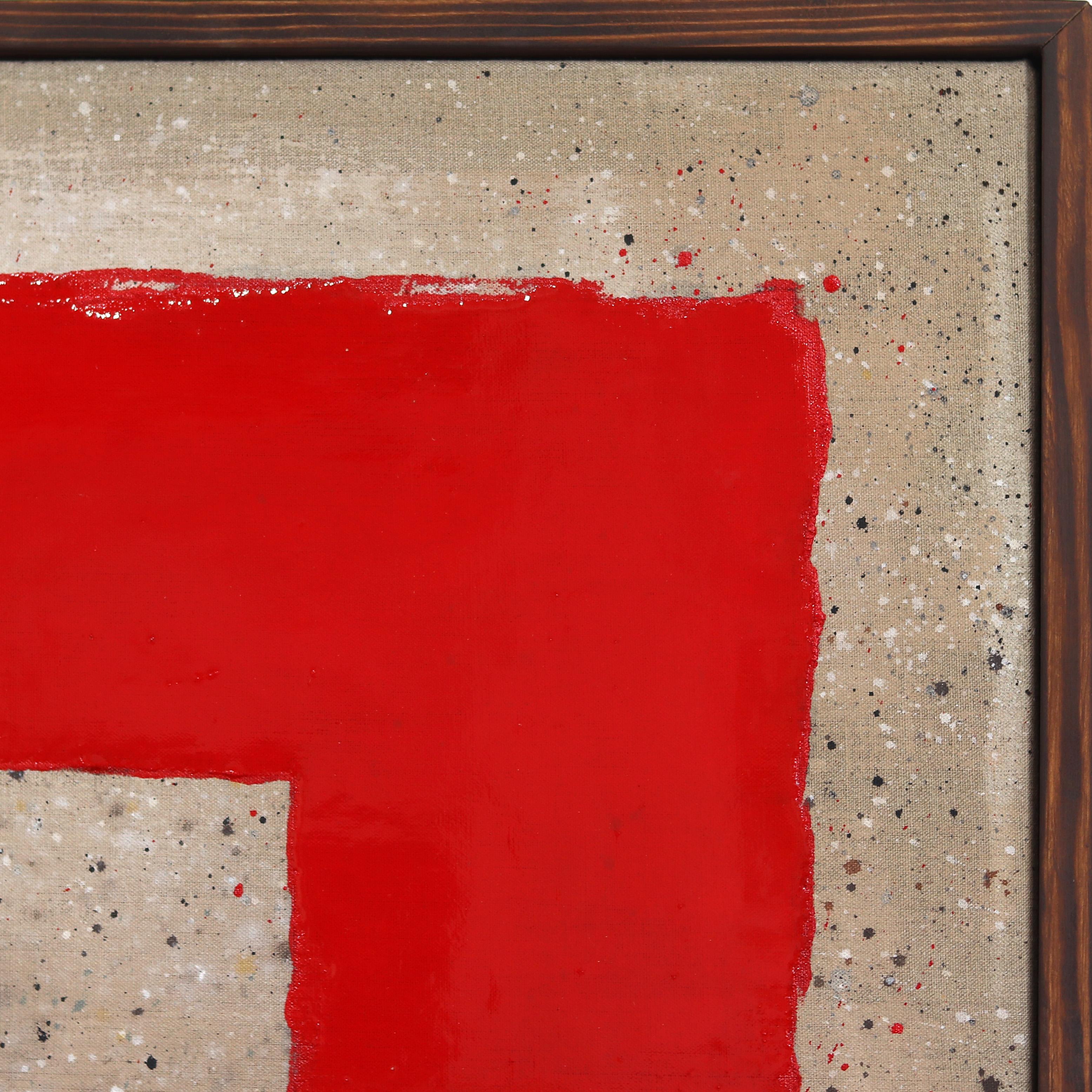 Over The Top - Original Surrealist Red Paint Brush Rectangle Pop Art on Canvas For Sale 6