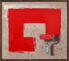 Over The Top - Original Surrealist Red Paint Brush Rectangle Pop Art on Canvas