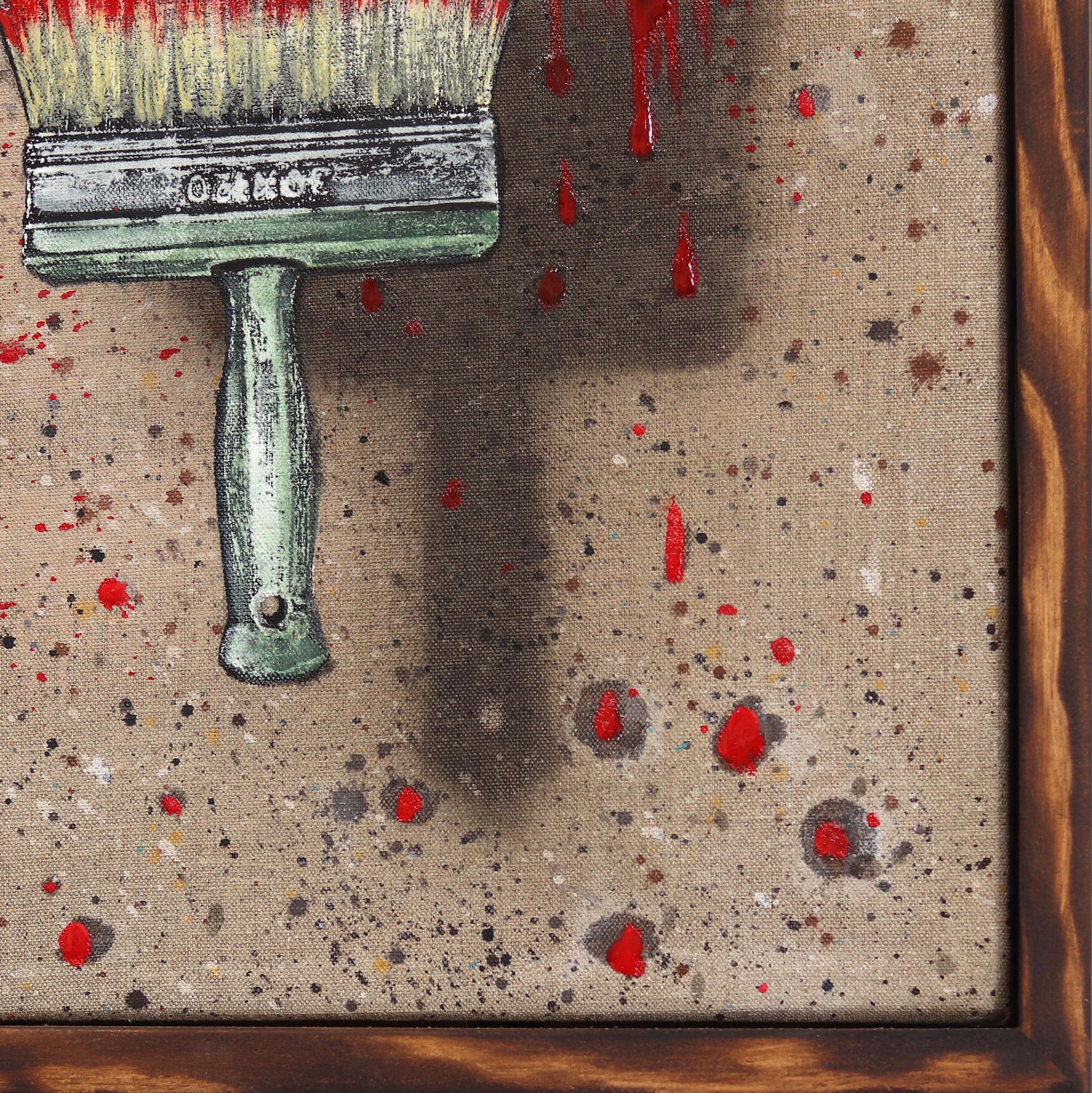 Pre-Eminence - Originale pennello surrealista rosso, rettangolo pop art su tela - Painting Pop Art di Carl Smith