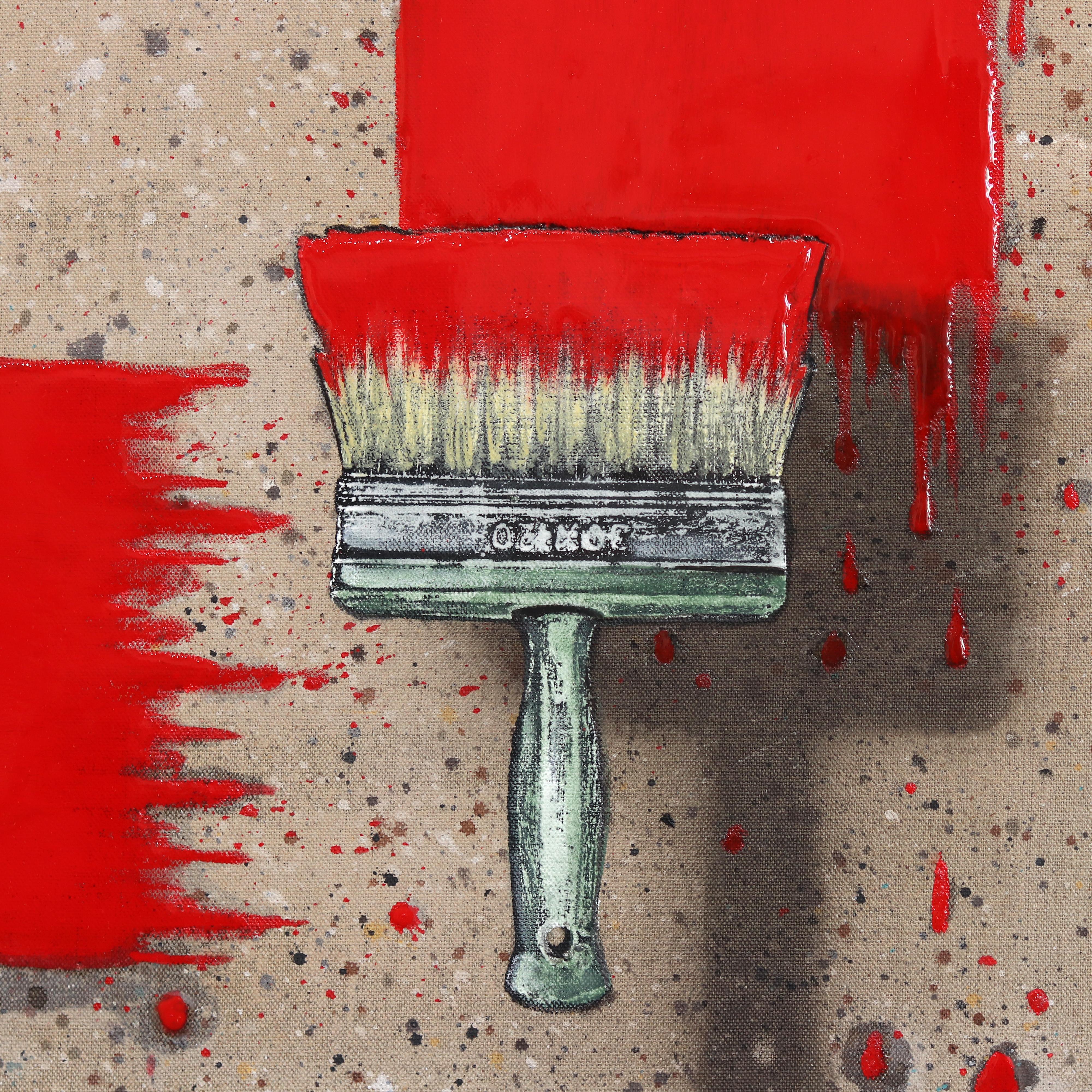 Pre-Eminence - Originale pennello surrealista rosso, rettangolo pop art su tela in vendita 1
