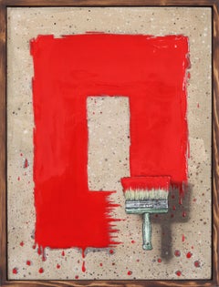 Pre-Eminence - Original Surrealist Red Paint Brush Rectangle Pop Art on Canvas