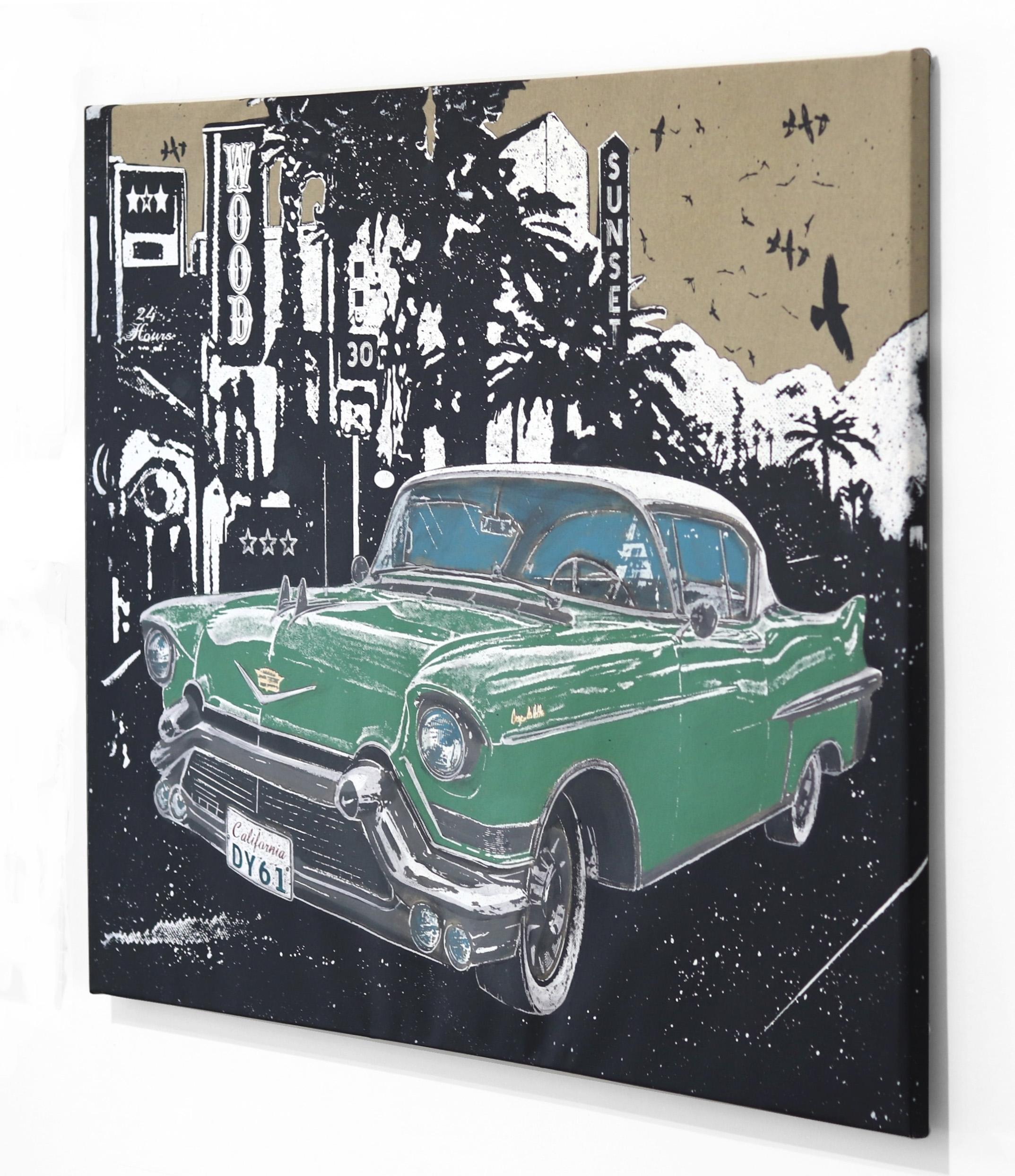 Riding High - Elvis Presley's Green Chevy California Cadillac Original Painting - Pop Art Mixed Media Art by Carl Smith