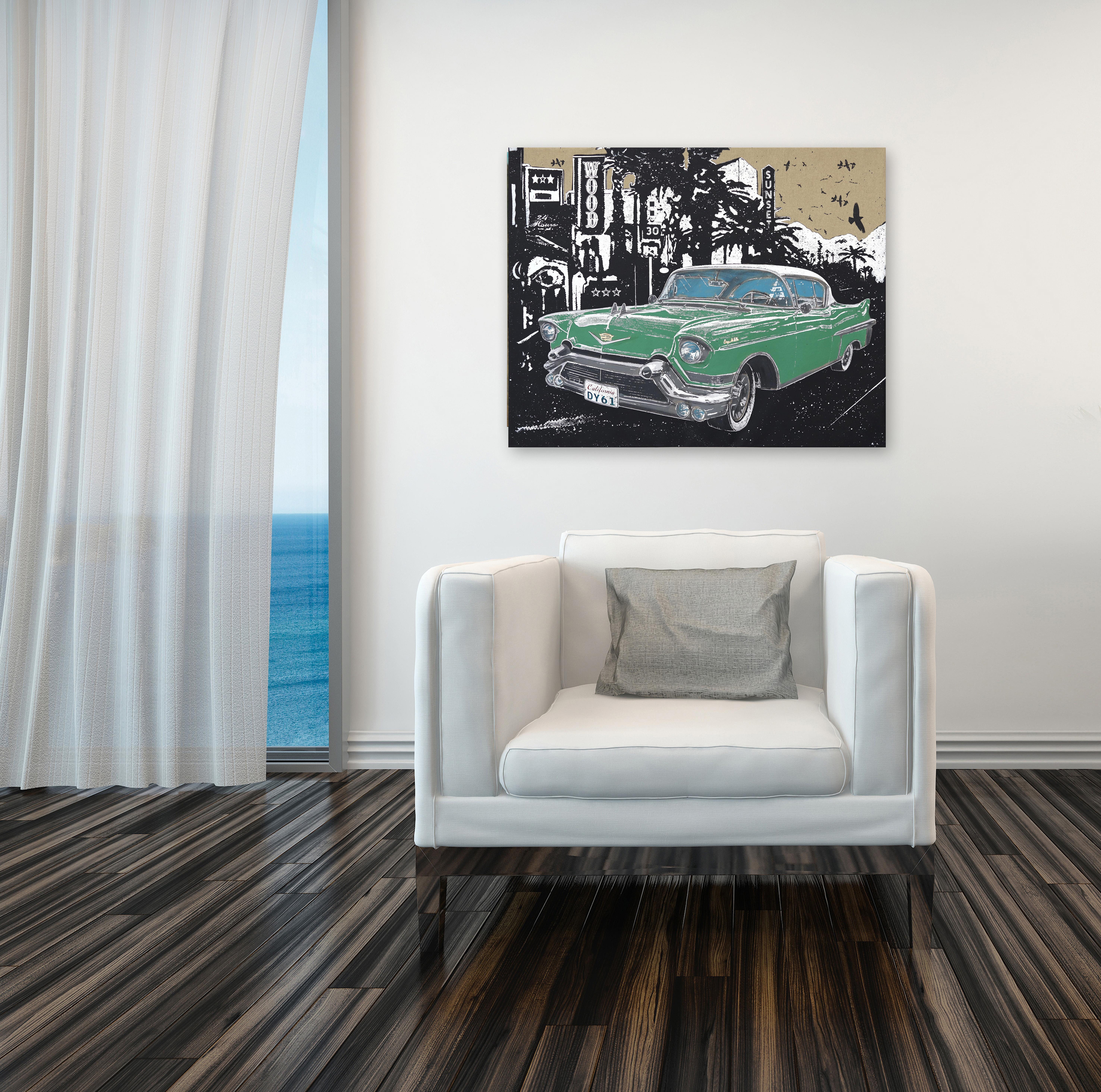 Riding High - El Chevy California Cadillac verde de Elvis Presley Pintura original en venta 3