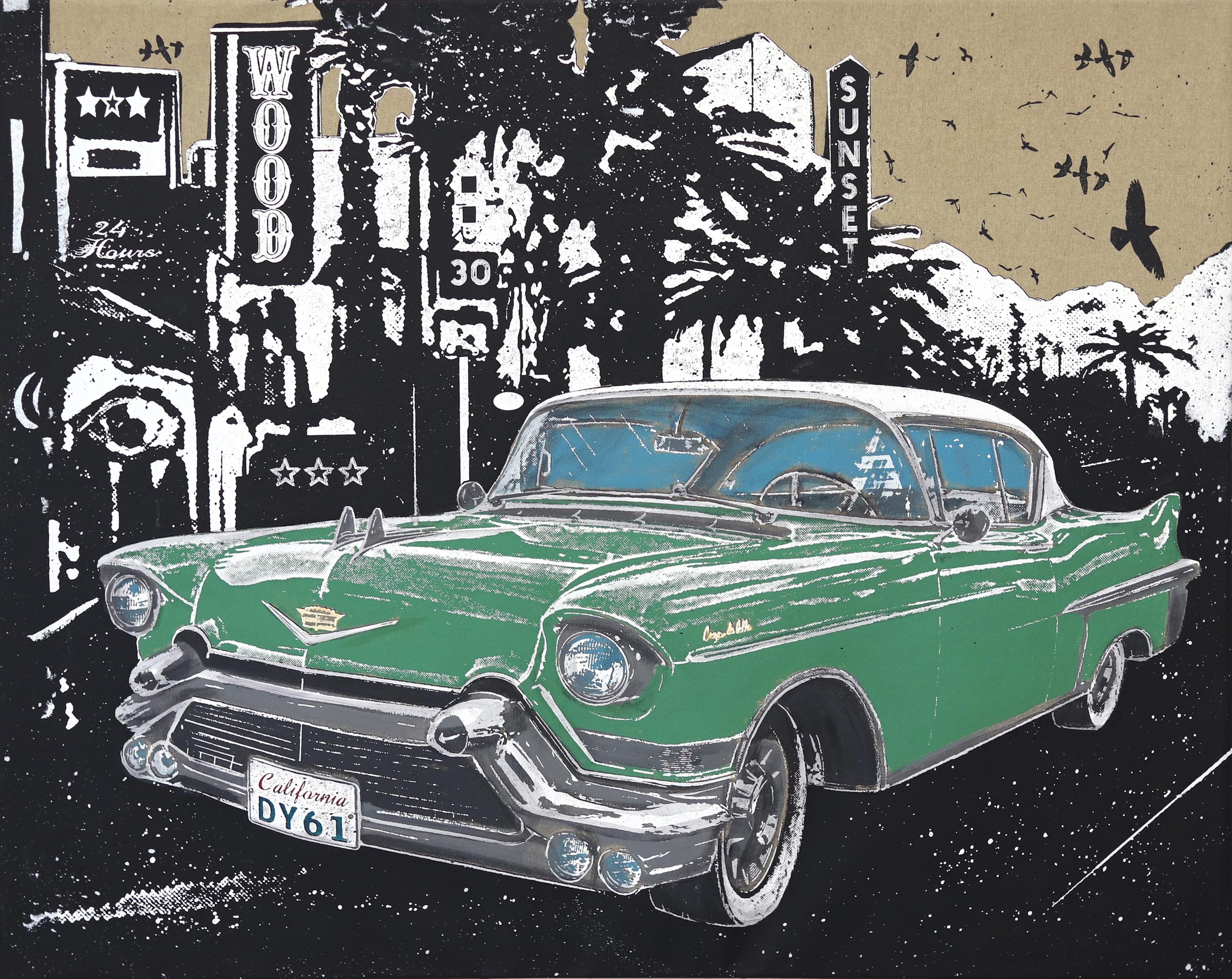 Riding High - Elvis Presley's Green Chevy California Cadillac Original Painting