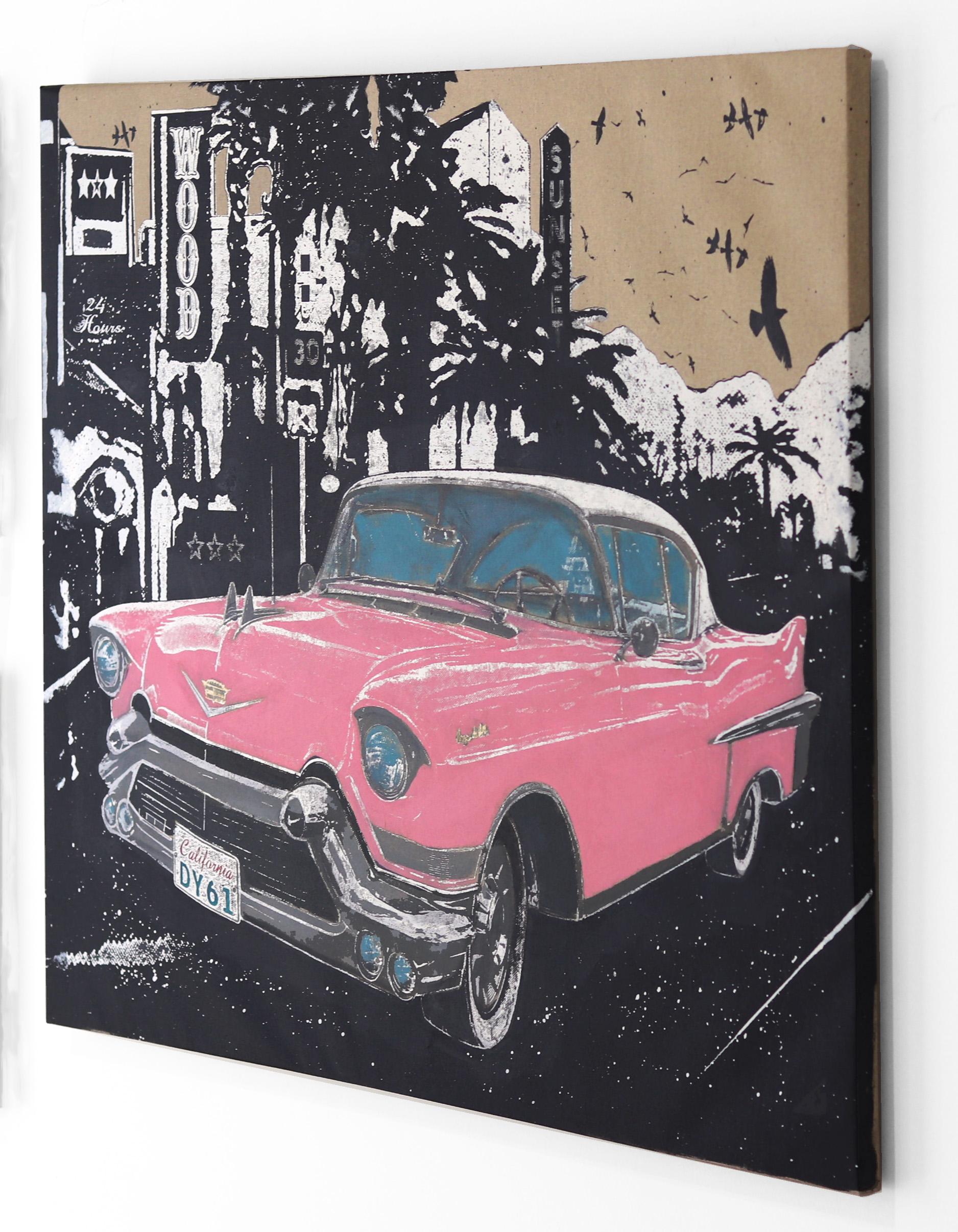 Riding In Style - Original Classic Pink Car Art: Elegance of Vintage Automotive - Pop Art Mixed Media Art by Carl Smith