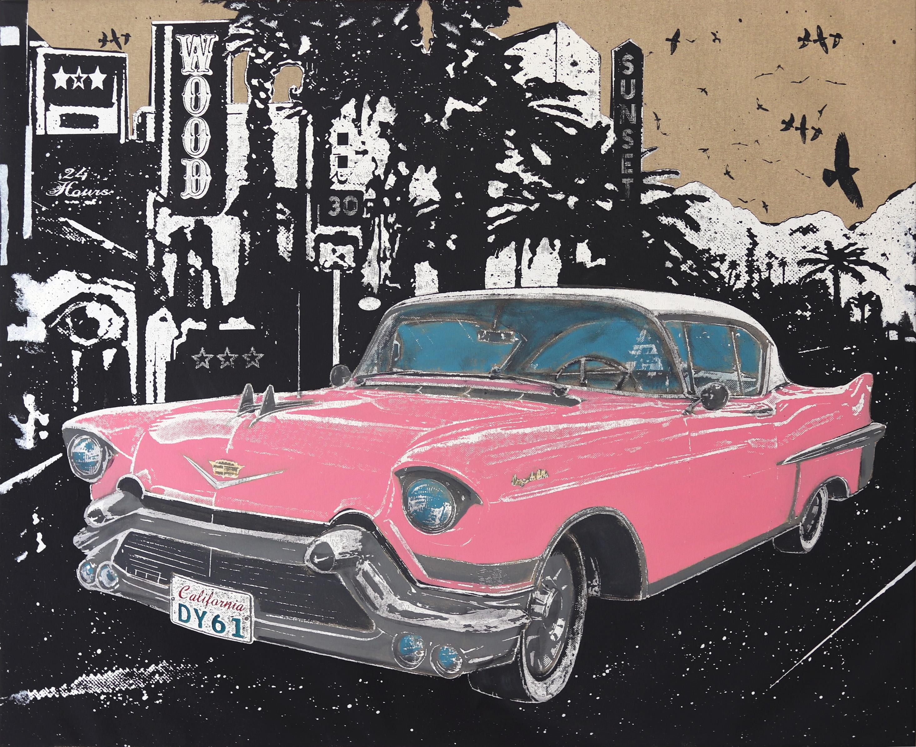 Riding In Style - Original Classic Pink Car Art: Elegance of Vintage Automotive