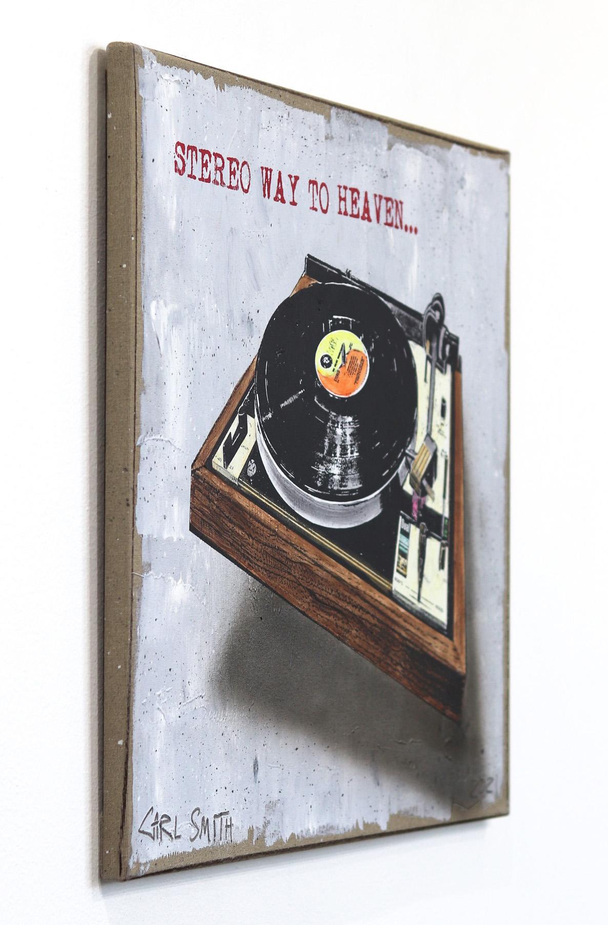 Way To Heaven - Peinture sur toile originale d'un joueur de disque du milieu du siècle dernier en vente 1
