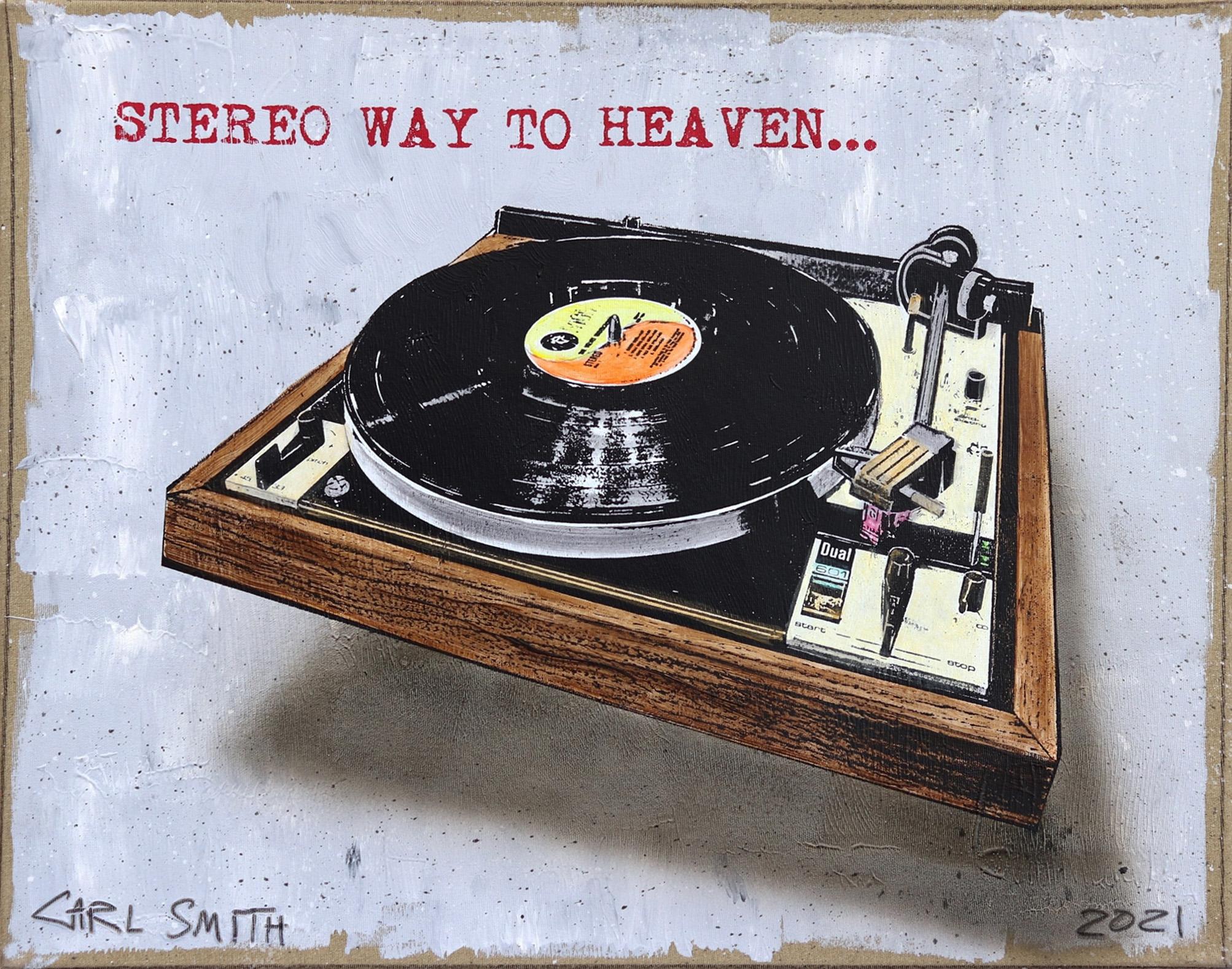 Stereo Way To Heaven – Original Mid-Century-Plattenspieler-Gemälde auf Leinwand