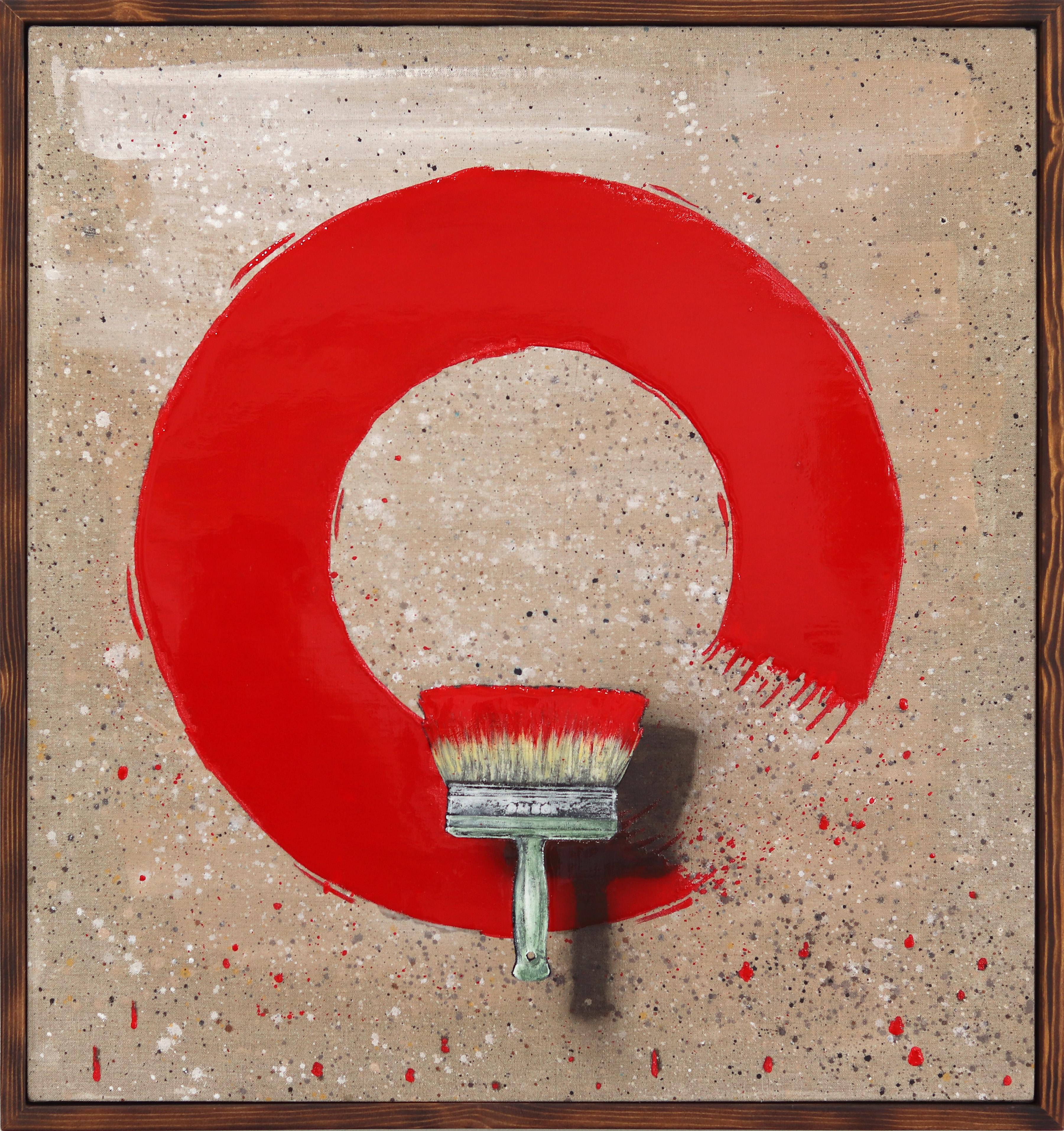 Superlative - Original Surrealist Red Paint Brush Pop Art on Canvas