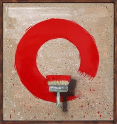 Superlative - Original Surrealist Red Paint Brush Pop Art on Canvas