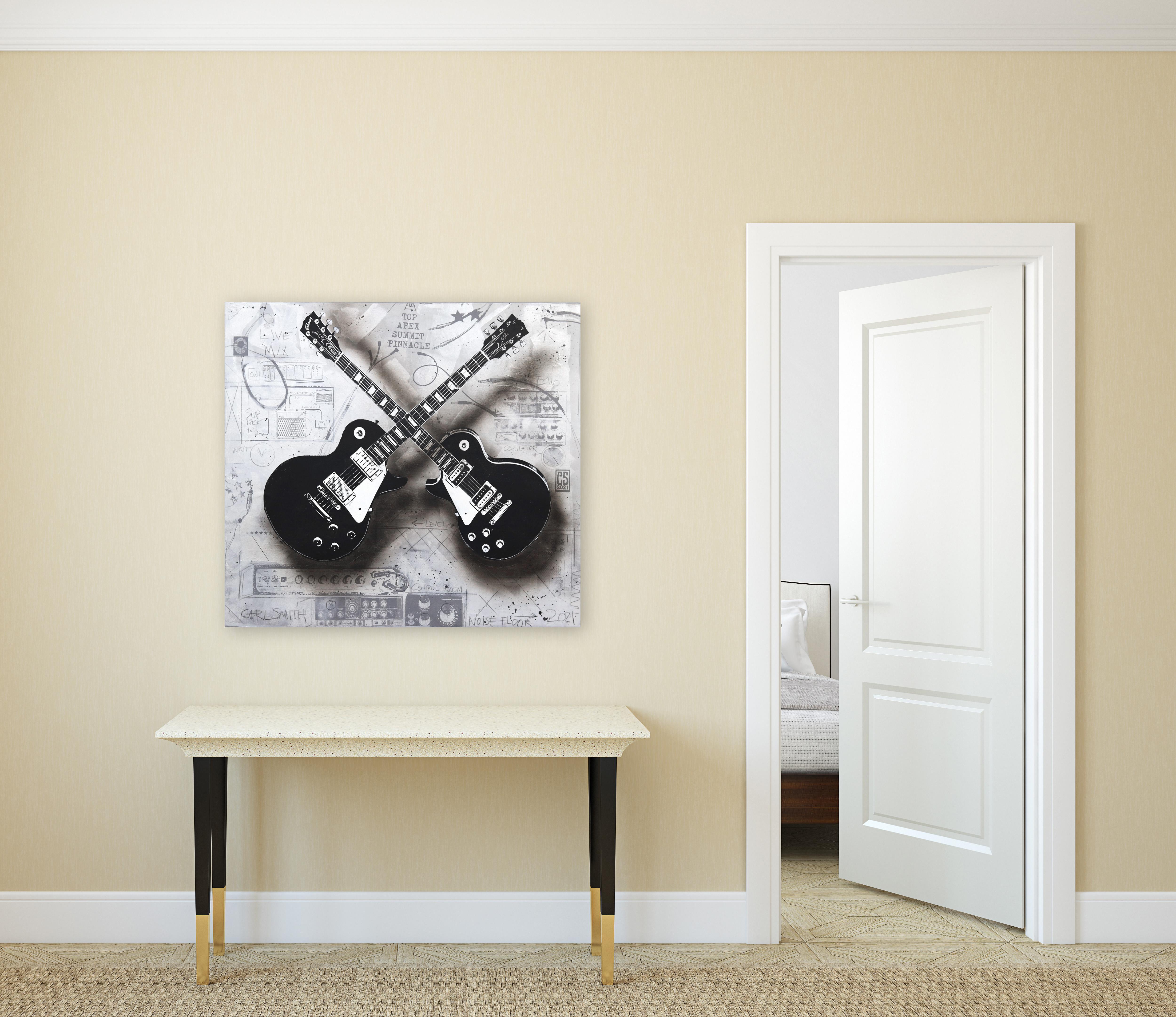 Top Apex - Original Electric Guitar Duet on Canvas: A Sonic Symphony in Art - Pop Art Painting by Carl Smith