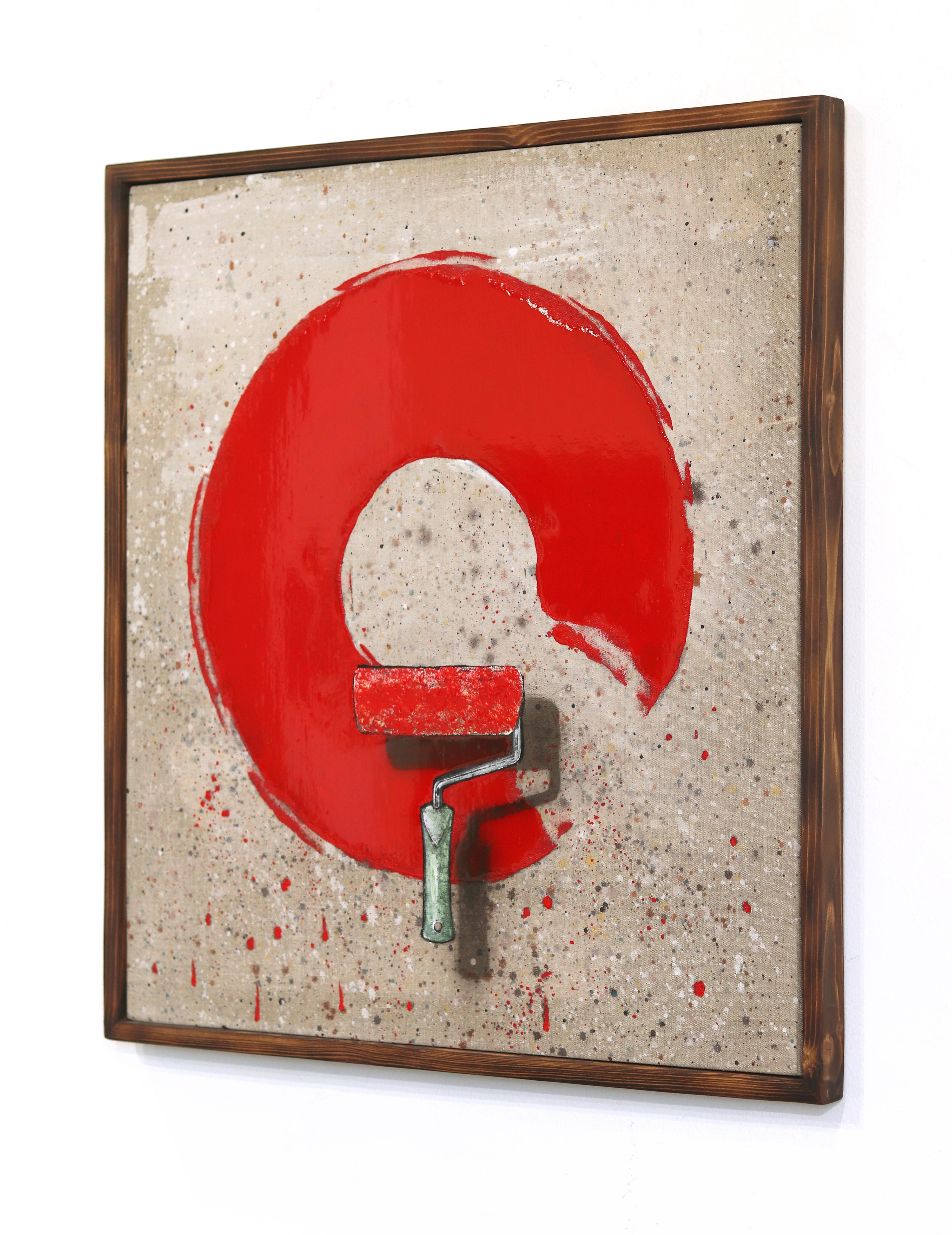 ¡Tremendo! - Original Surrealista Pincel Rojo Círculo Pop Art sobre Lienzo - Still-Life Painting Marrón de Carl Smith