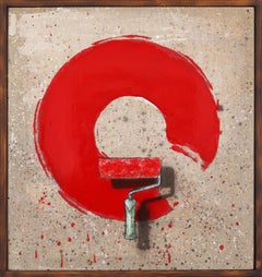 Tremendous! - Original Surrealist Red Paint Brush Circle Pop Art on Canvas