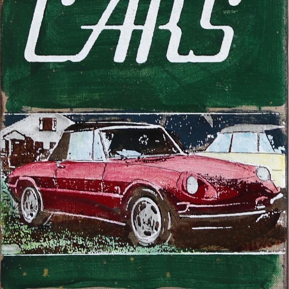 Classic European Cars - Original Colorful Book Art Painting on Canvas  For Sale 1