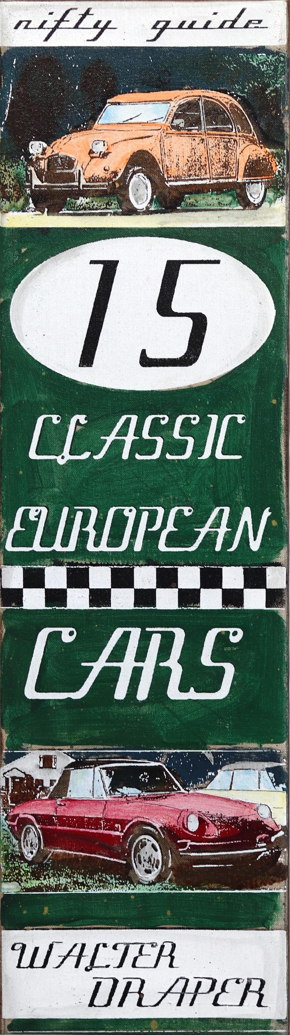 Classic European Cars - Original Colorful Book Art Painting on Canvas 