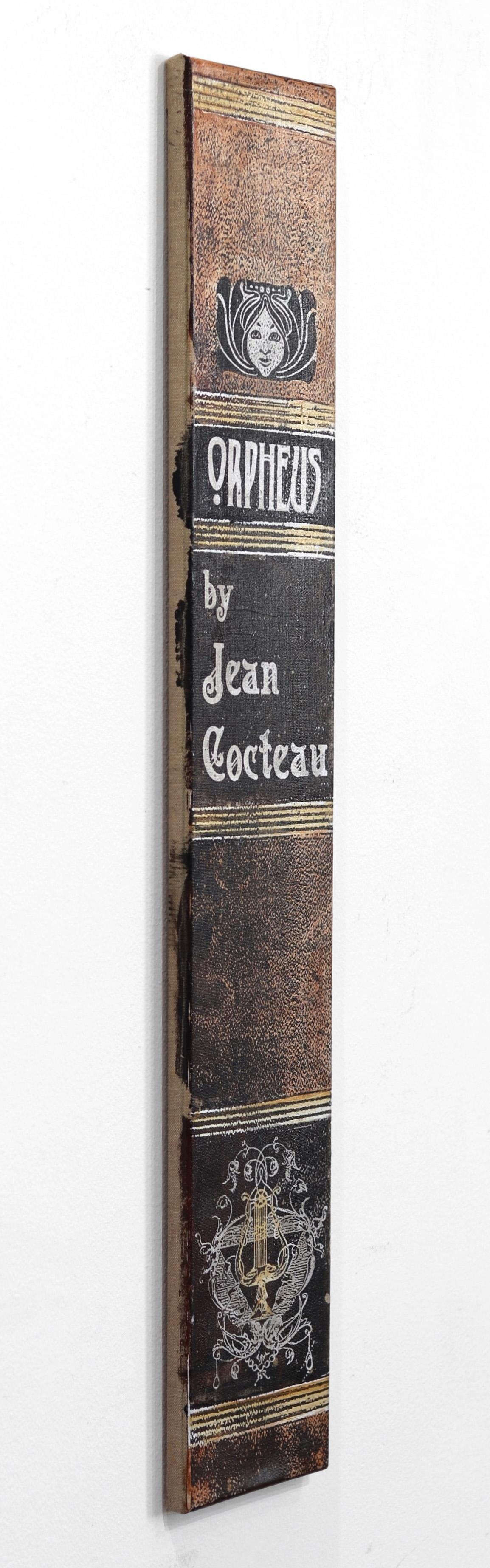 Orphée - Jean Cocteau Retro Book Original Artwork on Canvas for Narrow Wall - Beige Still-Life Painting par Carl Smith