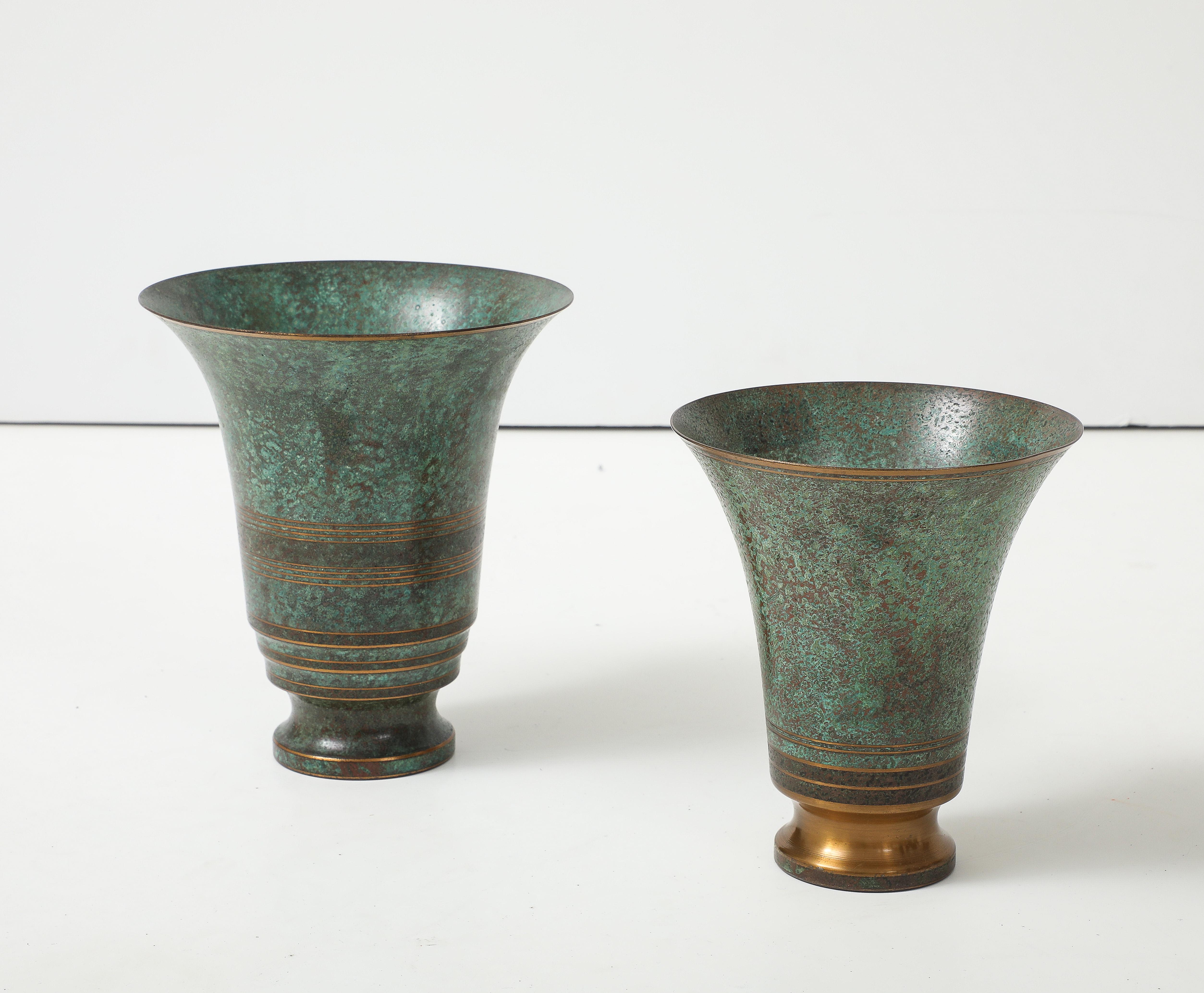 Carl Sorensen Art-deco Bronze Vases In Good Condition In New York, NY