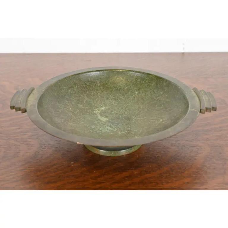 Art déco Carl Sorensen Art Deco Verdigris Bronze Footed Centerpiece Bowl or Fruit Bowl en vente