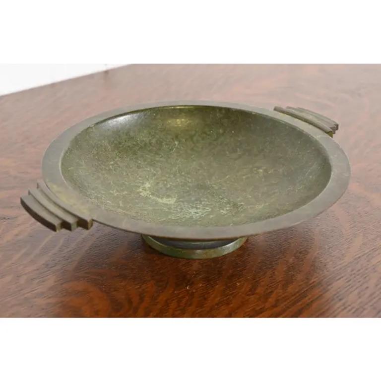 Carl Sorensen Art Deco Verdigris Bronze Footed Centerpiece Bowl or Fruit Bowl Bon état - En vente à South Bend, IN