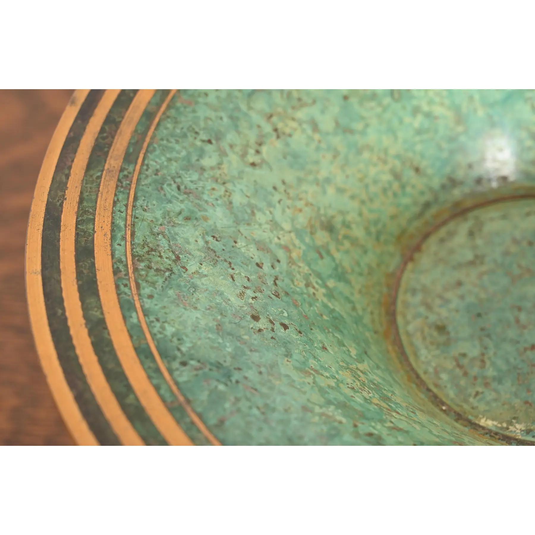 Carl Sorensen Art Deco Verdigris Bronze Footed Centerpiece Bowl or Fruit Bowl en vente 1