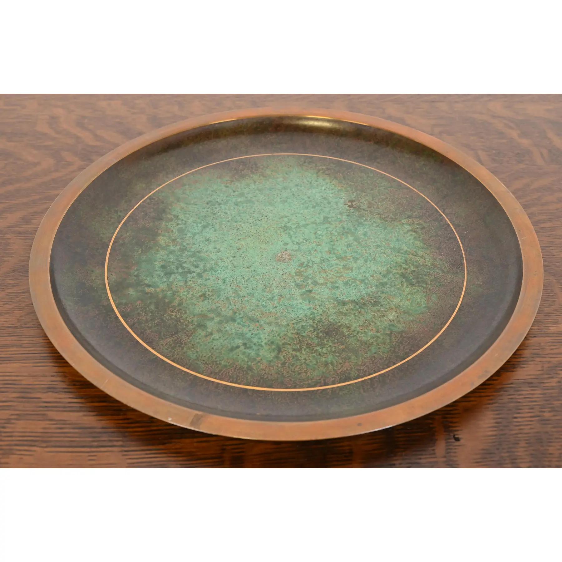 Arts and Crafts Carl Sorensen Art Deco Verdigris Bronze Large Charger Plate or Tray For Sale