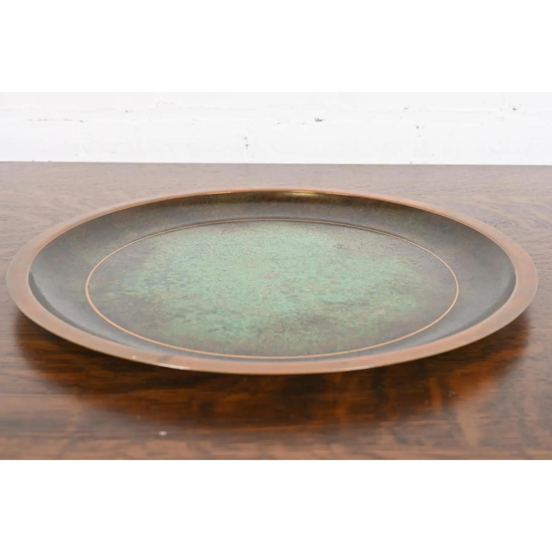 American Carl Sorensen Art Deco Verdigris Bronze Large Charger Plate or Tray For Sale