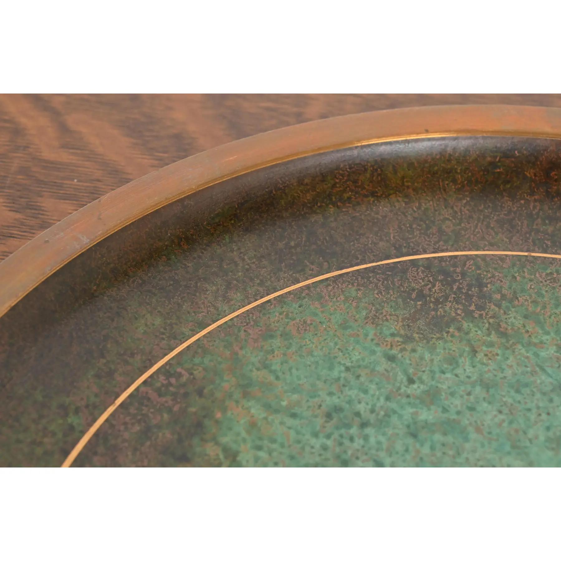 20th Century Carl Sorensen Art Deco Verdigris Bronze Large Charger Plate or Tray For Sale
