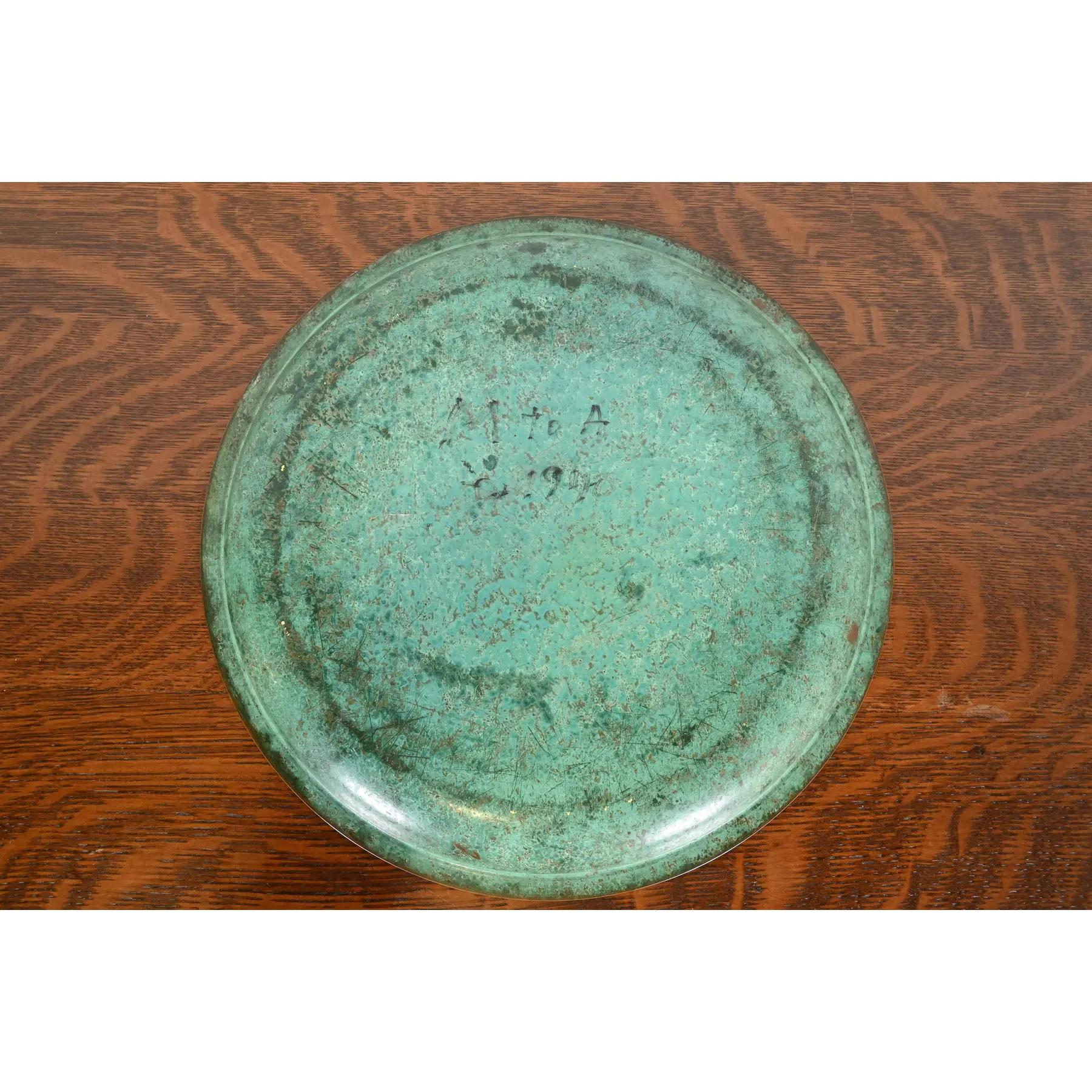 Carl Sorensen Art Deco Verdigris Bronze Large Charger Plate or Tray For Sale 2