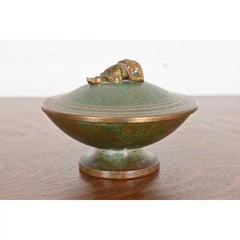 Carl Sorensen Art Deco Verdigris Bronze Lidded Footed Bowl or Compote Dish