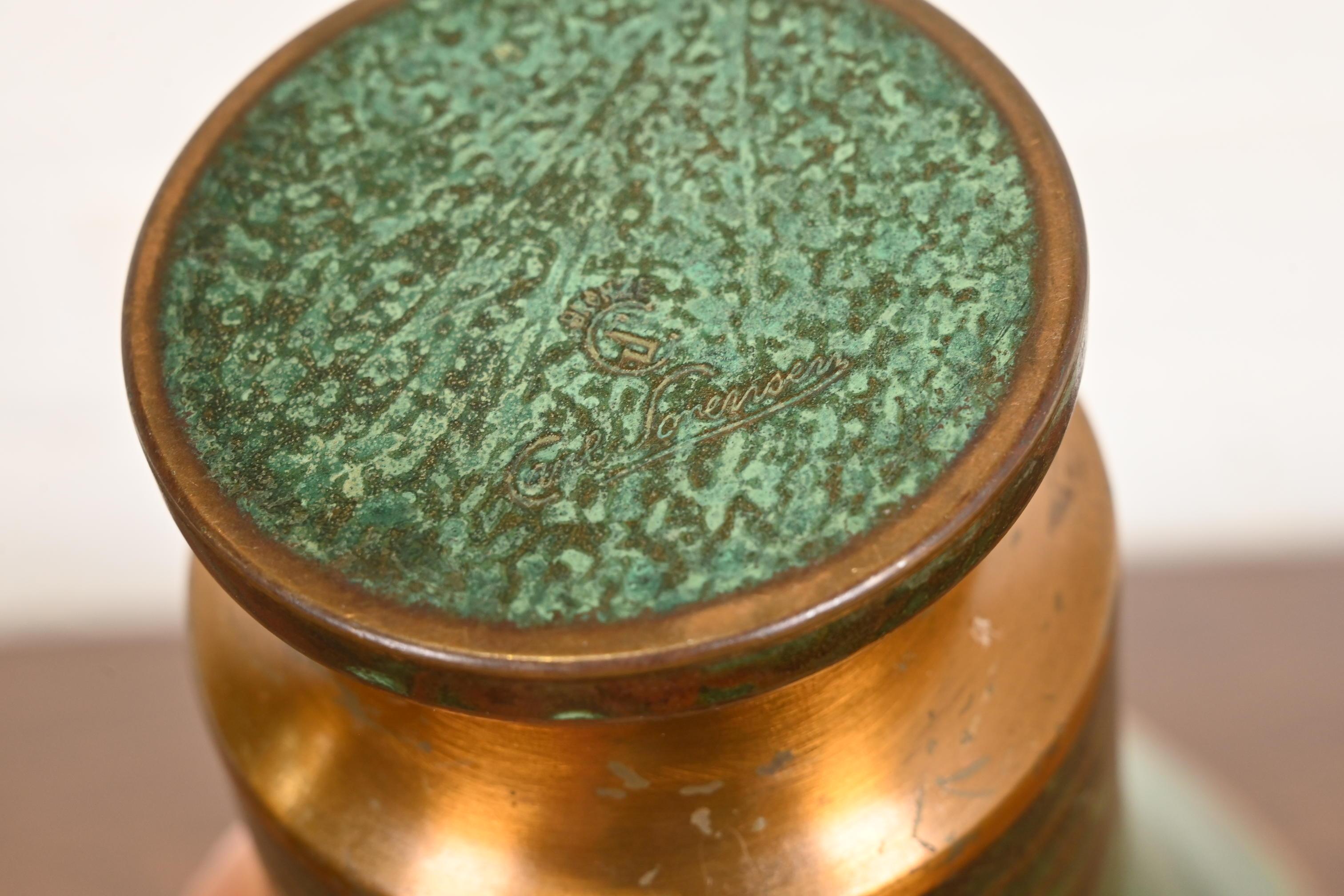 Carl Sorensen vase trompette Art déco en bronze vert-de-gris en vente 4