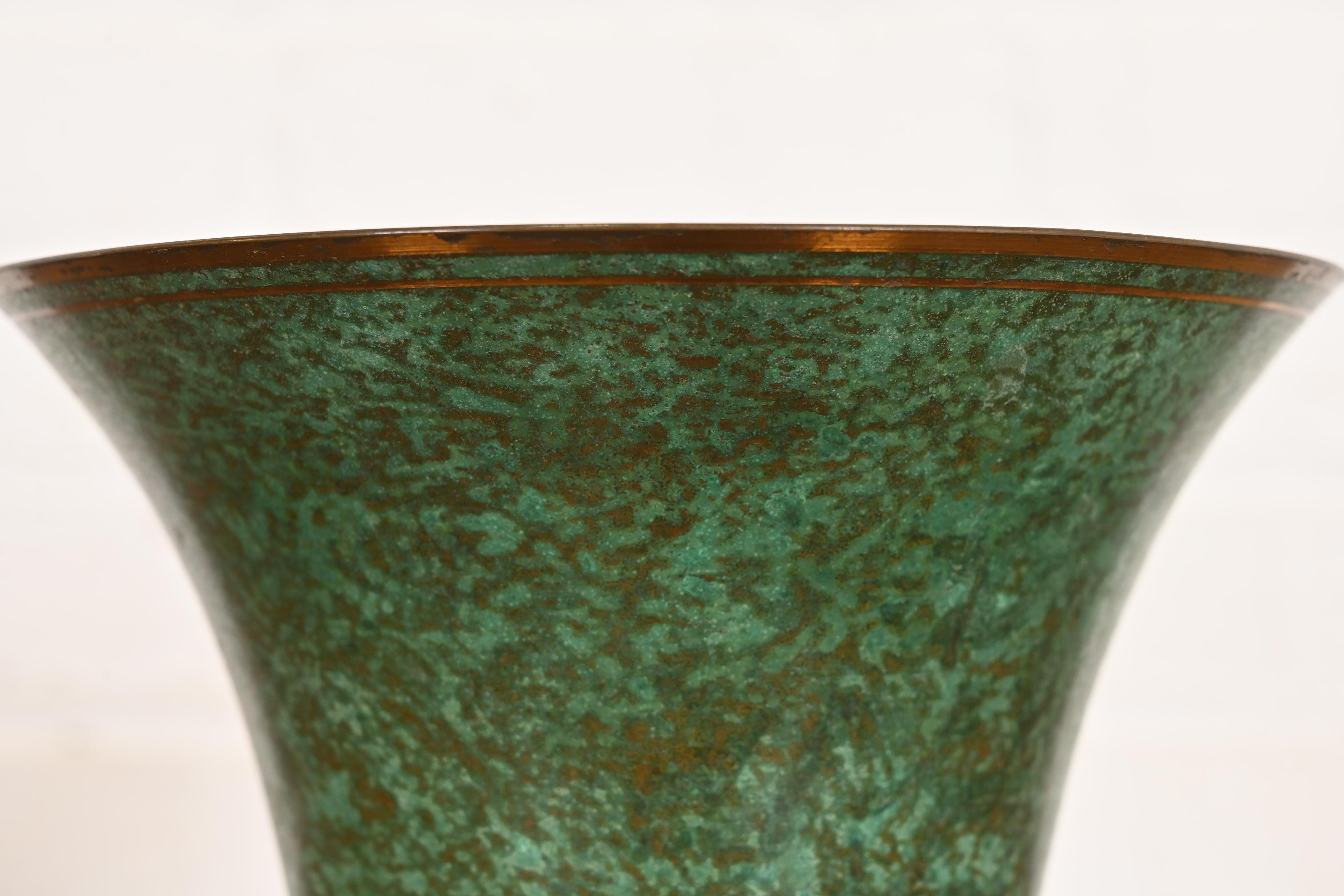 Carl Sorensen vase trompette Art déco en bronze vert-de-gris en vente 1