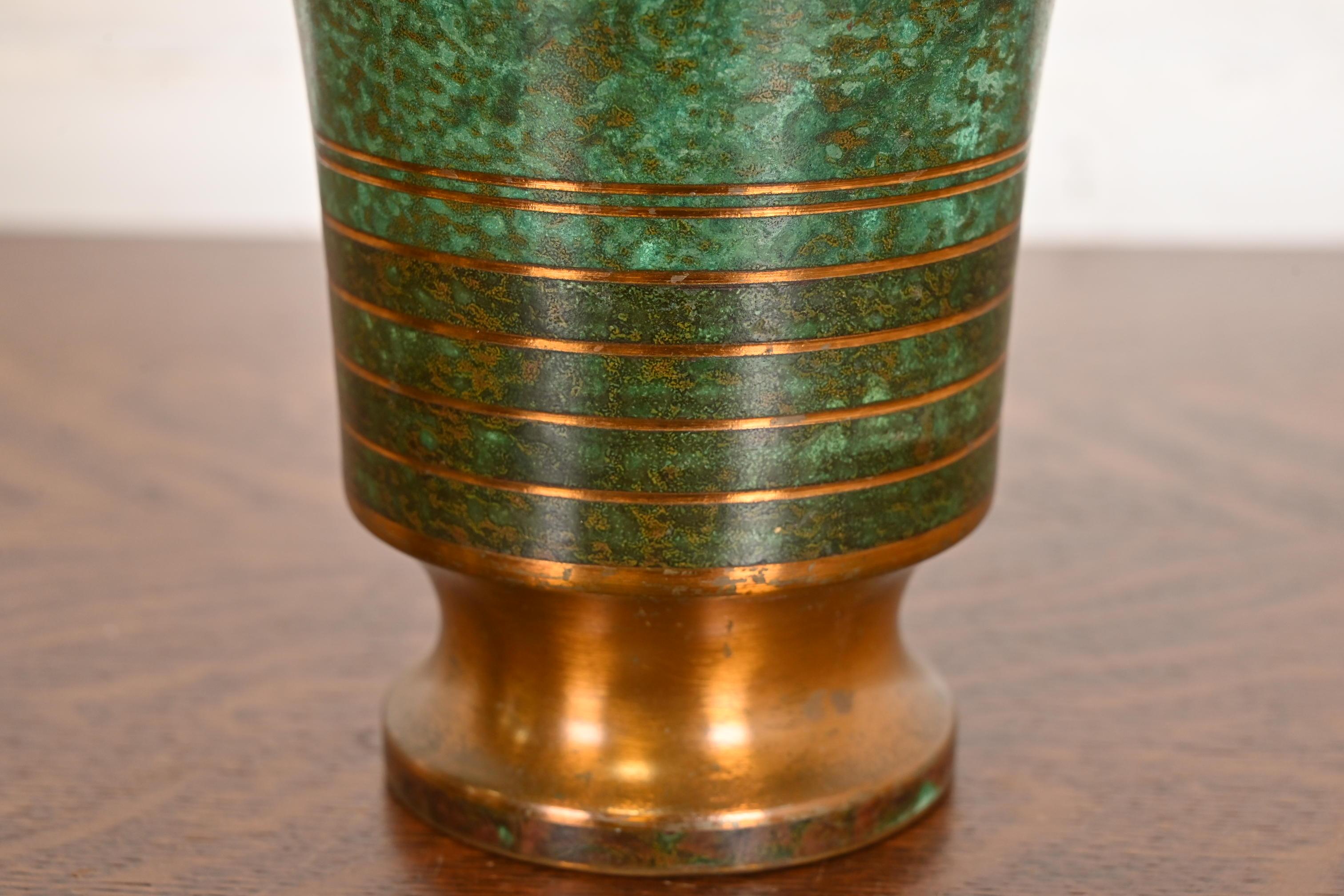 Carl Sorensen vase trompette Art déco en bronze vert-de-gris en vente 2
