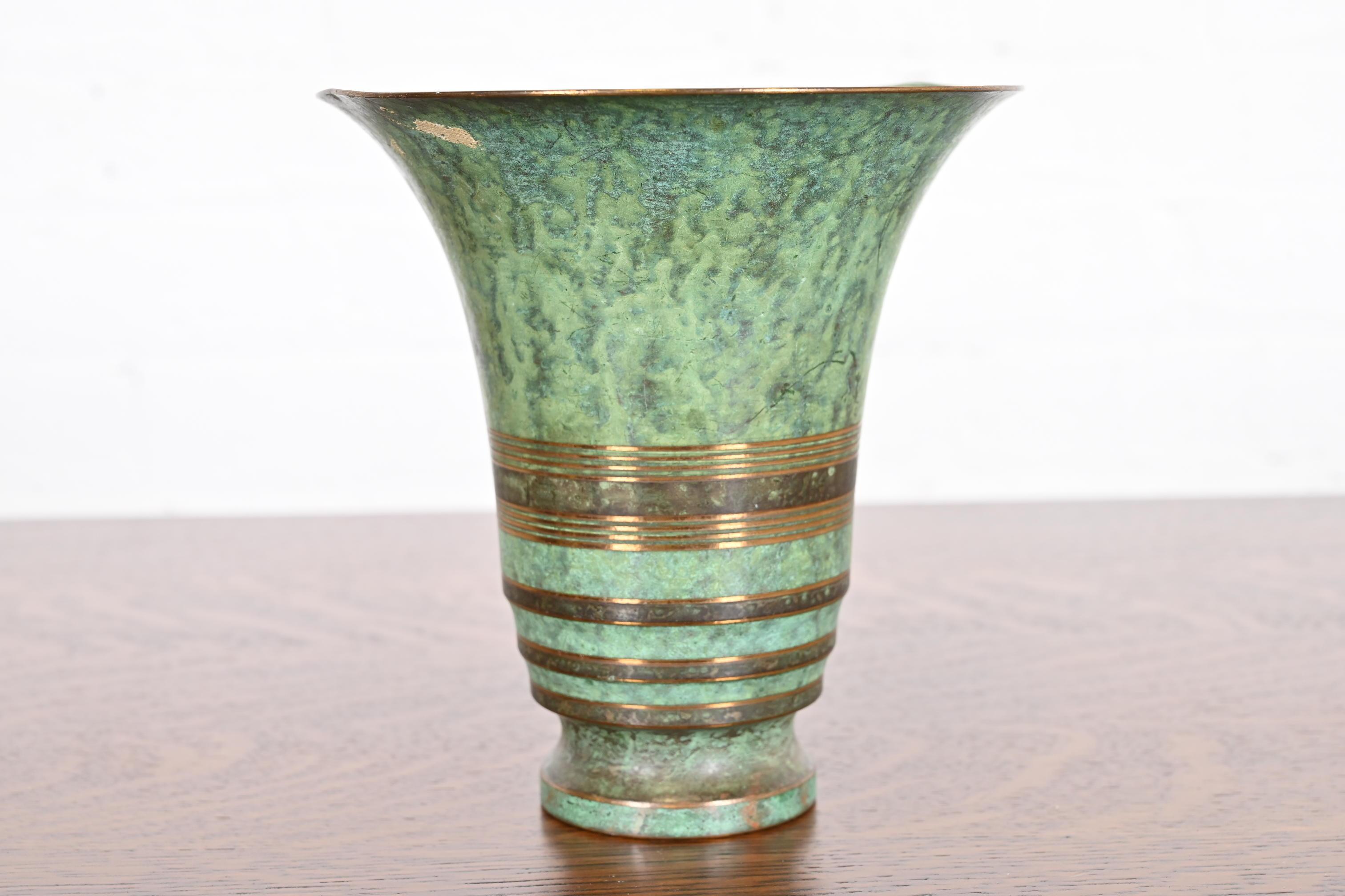 American Carl Sorensen Art Deco Verdigris Bronze Vase, Early 20th Century For Sale