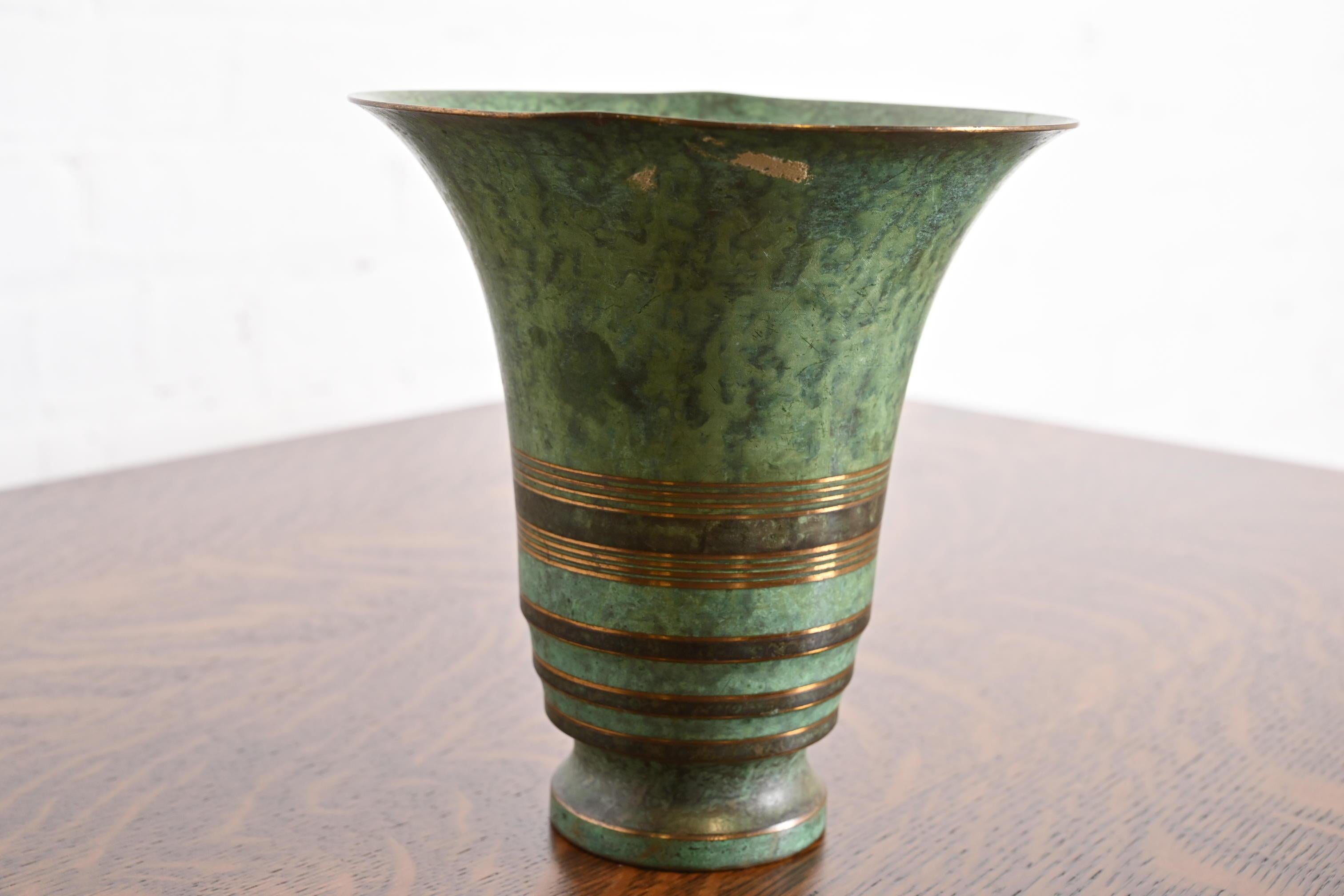 Carl Sorensen Art Deco Verdigris Bronze Vase, Early 20th Century In Good Condition For Sale In South Bend, IN