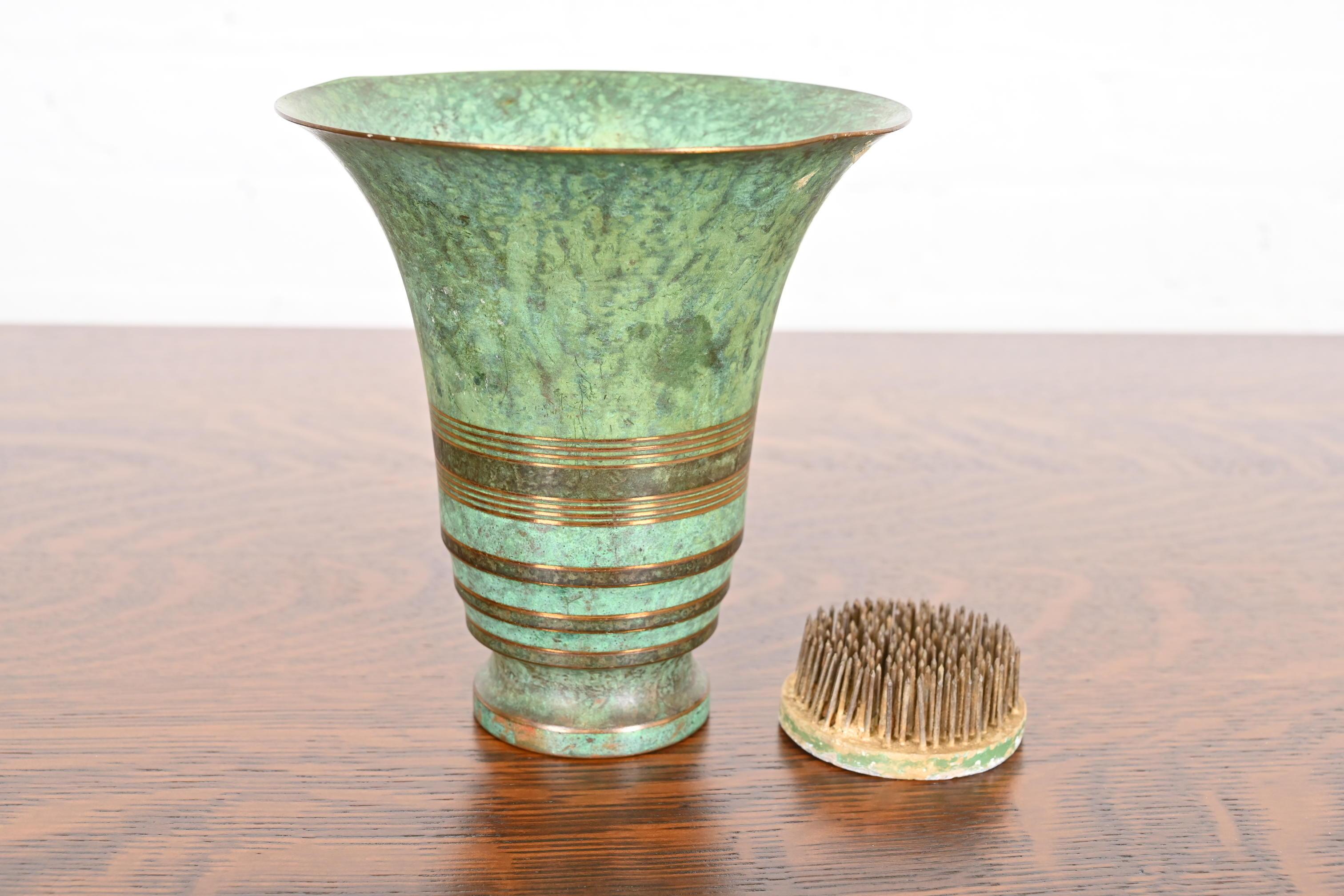 Carl Sorensen Art Deco Verdigris Bronze Vase, Early 20th Century For Sale 5